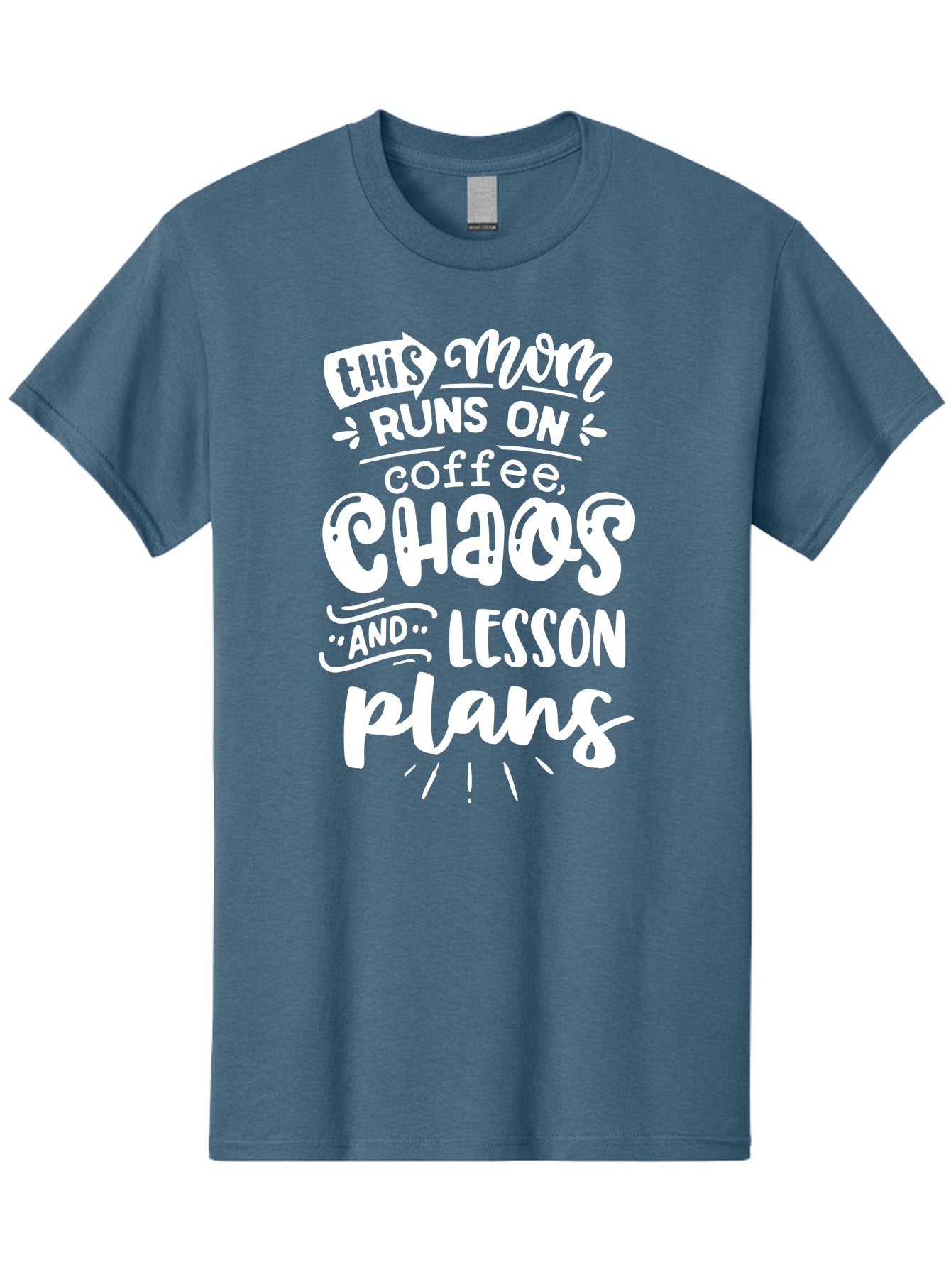 This-Mom-Runs-On-Coffee-Chaos-And-Lesson-Plans Men'S Graphic Tee, 100% Cotton, Comfortable Casual Summer Wear, Machine Washable, Funny Mom Quote, Mom Life, Coffee Humor, Teacher Mom, Chaotic Parenting, Lesson Plans, Mom Humor, Humorous Quote, Aab450 5