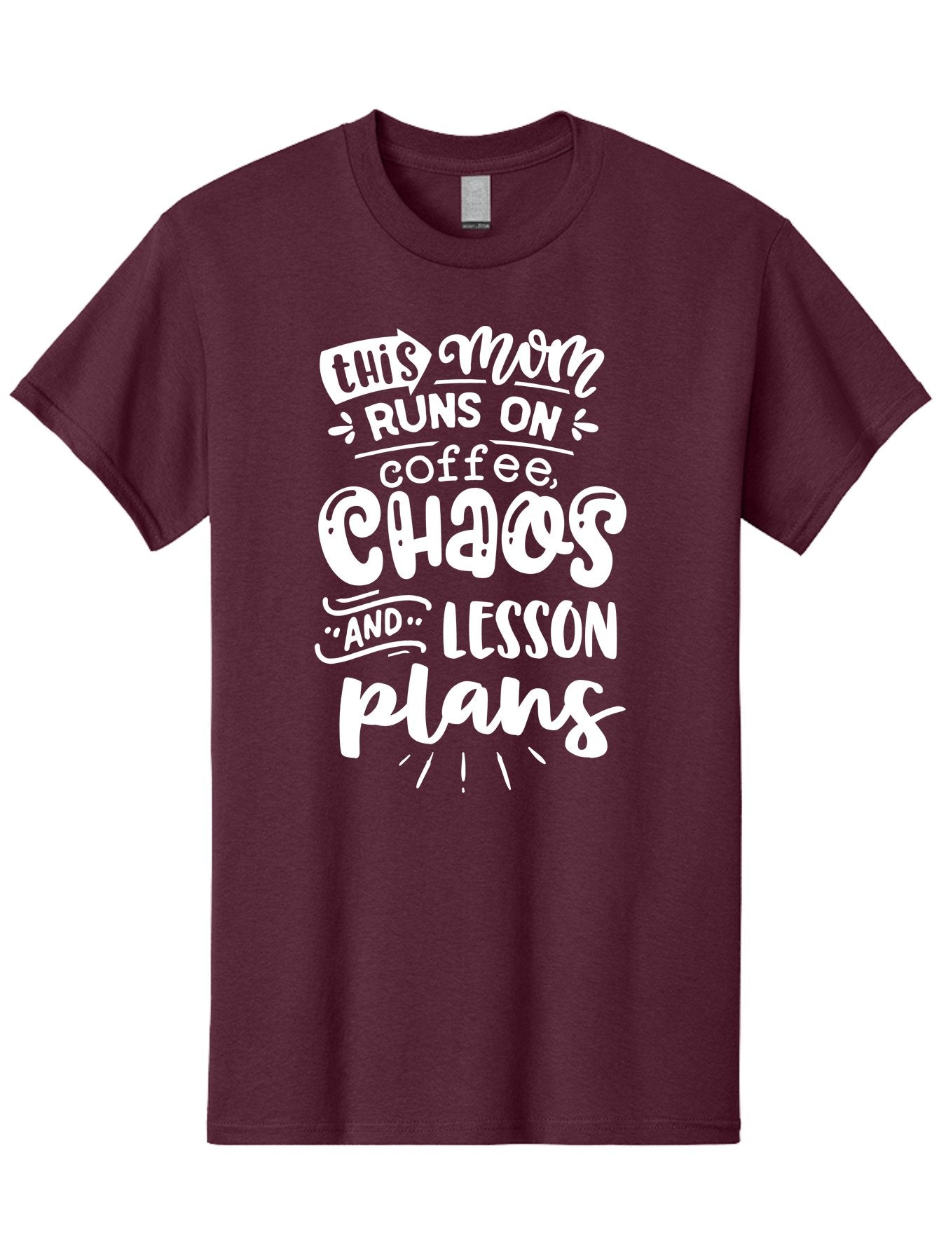 This-Mom-Runs-On-Coffee-Chaos-And-Lesson-Plans Men'S Graphic Tee, 100% Cotton, Comfortable Casual Summer Wear, Machine Washable, Funny Mom Quote, Mom Life, Coffee Humor, Teacher Mom, Chaotic Parenting, Lesson Plans, Mom Humor, Humorous Quote, Aab450 4