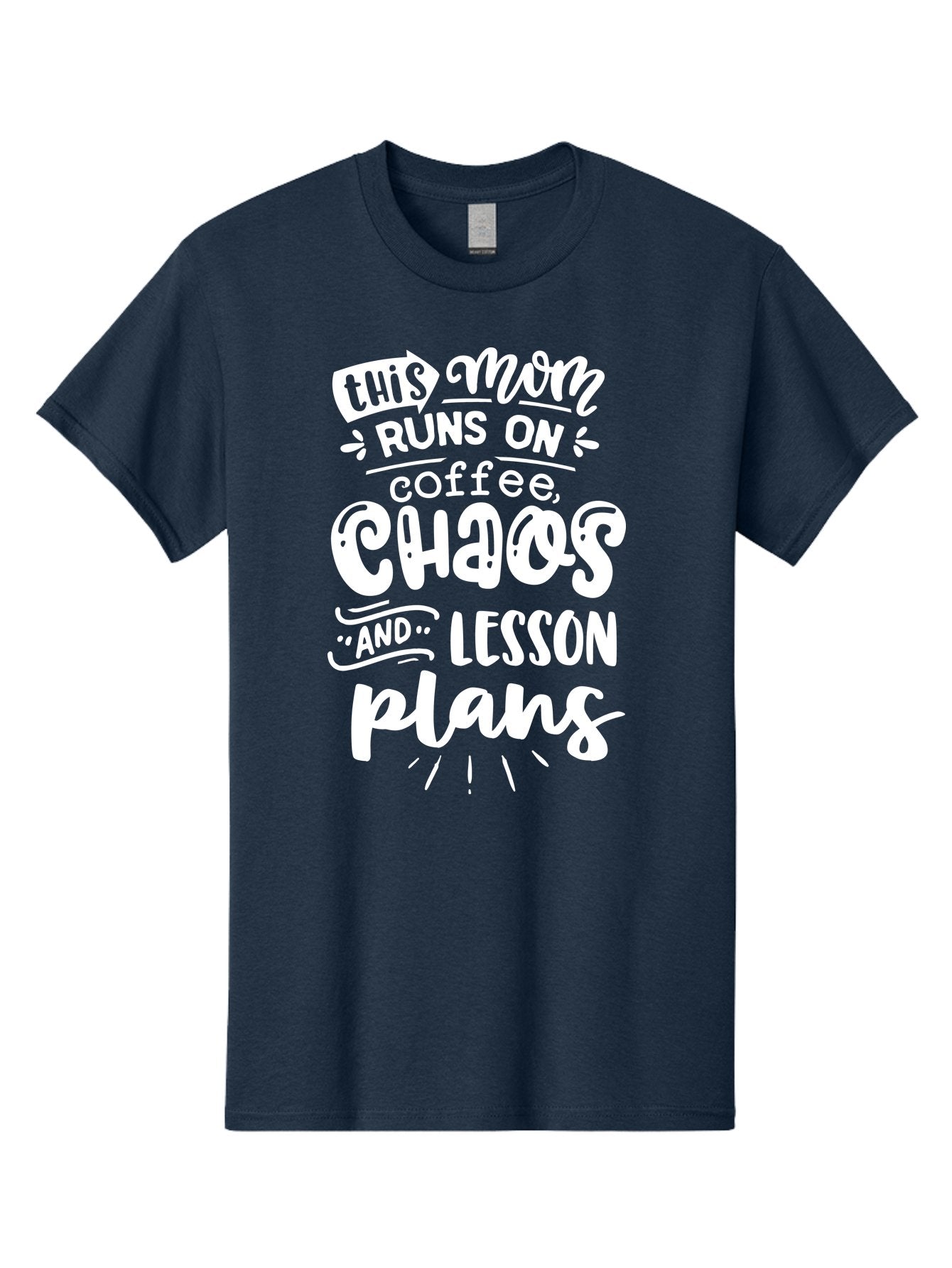 This-Mom-Runs-On-Coffee-Chaos-And-Lesson-Plans Men'S Graphic Tee, 100% Cotton, Comfortable Casual Summer Wear, Machine Washable, Funny Mom Quote, Mom Life, Coffee Humor, Teacher Mom, Chaotic Parenting, Lesson Plans, Mom Humor, Humorous Quote, Aab450 9