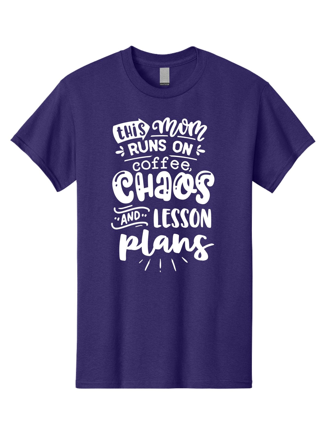 This-Mom-Runs-On-Coffee-Chaos-And-Lesson-Plans Men'S Graphic Tee, 100% Cotton, Comfortable Casual Summer Wear, Machine Washable, Funny Mom Quote, Mom Life, Coffee Humor, Teacher Mom, Chaotic Parenting, Lesson Plans, Mom Humor, Humorous Quote, Aab450