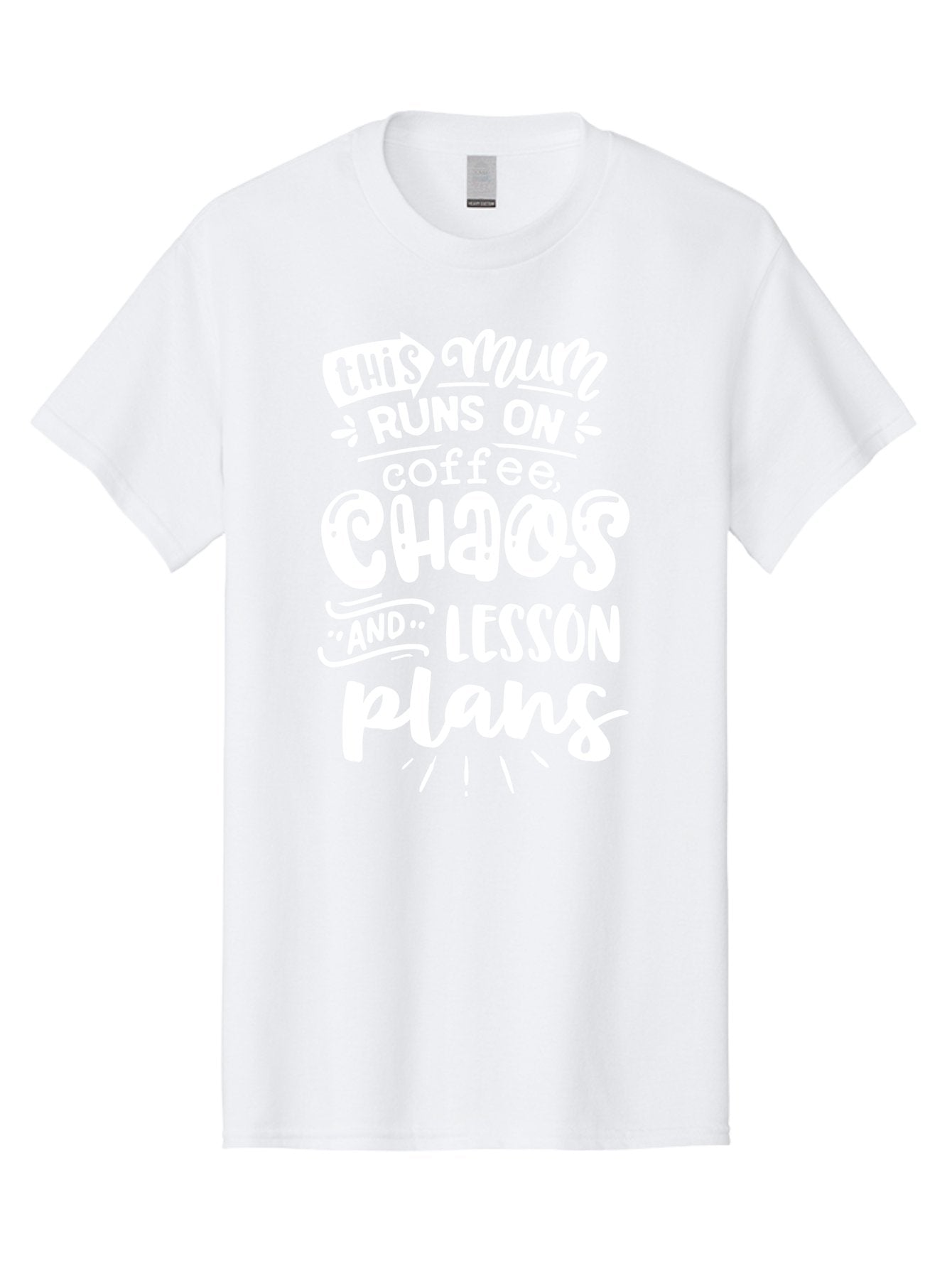 This-Mum-Runs-On-Coffee-Chaos-And-Lesson-Plans Men'S Graphic Tee, 100% Cotton, Comfortable Casual Summer Wear, Machine Washable, Funny Mom Quote, Teacher Humor, Coffee Lover, Chaotic Life, Lesson Plans, Mom Life, Teacher Life, Humorous Quote, Aab451 6