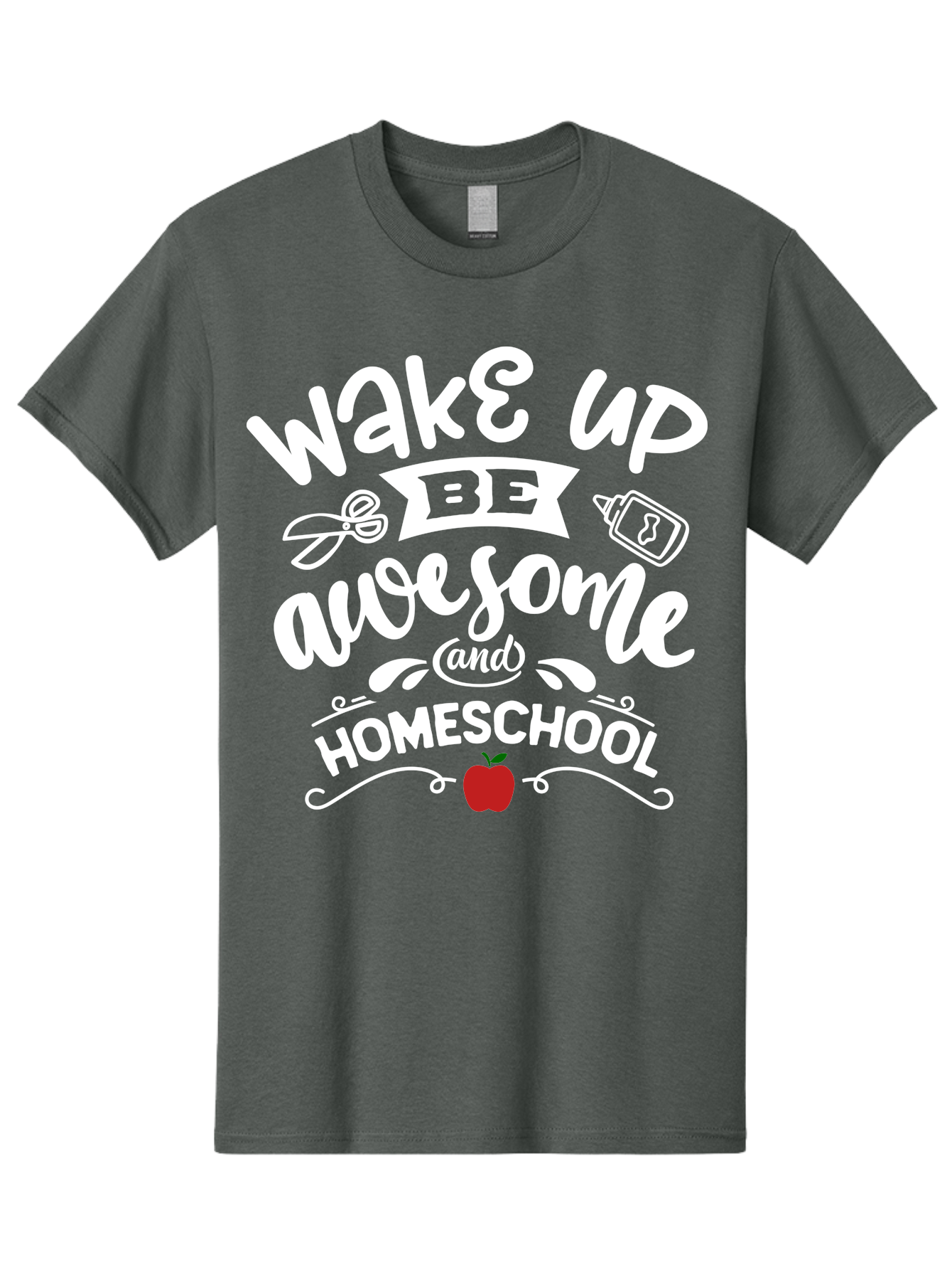 Wake-Up-Be-Awesome-And-Homeschool-1 Men'S Graphic Tee, 100% Cotton, Comfortable Casual Summer Wear, Machine Washable, Homeschool Inspiration, Motivational Quote, Morning Motivation, Educational Quote, Homeschooling, Learning At Home, Aab452