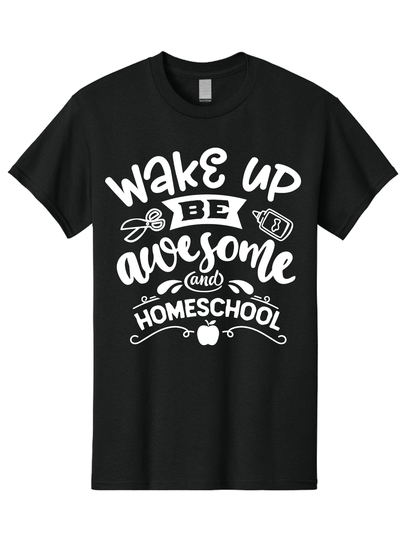 Wake-Up-Be-Awesome-And-Homeschool Men'S Graphic Tee, 100% Cotton, Comfortable Casual Summer Wear, Machine Washable, Homeschool Inspiration, Motivational Quote, Positive Affirmation, Homeschooling, Education, Learning, Apple, School Supplies Aab455