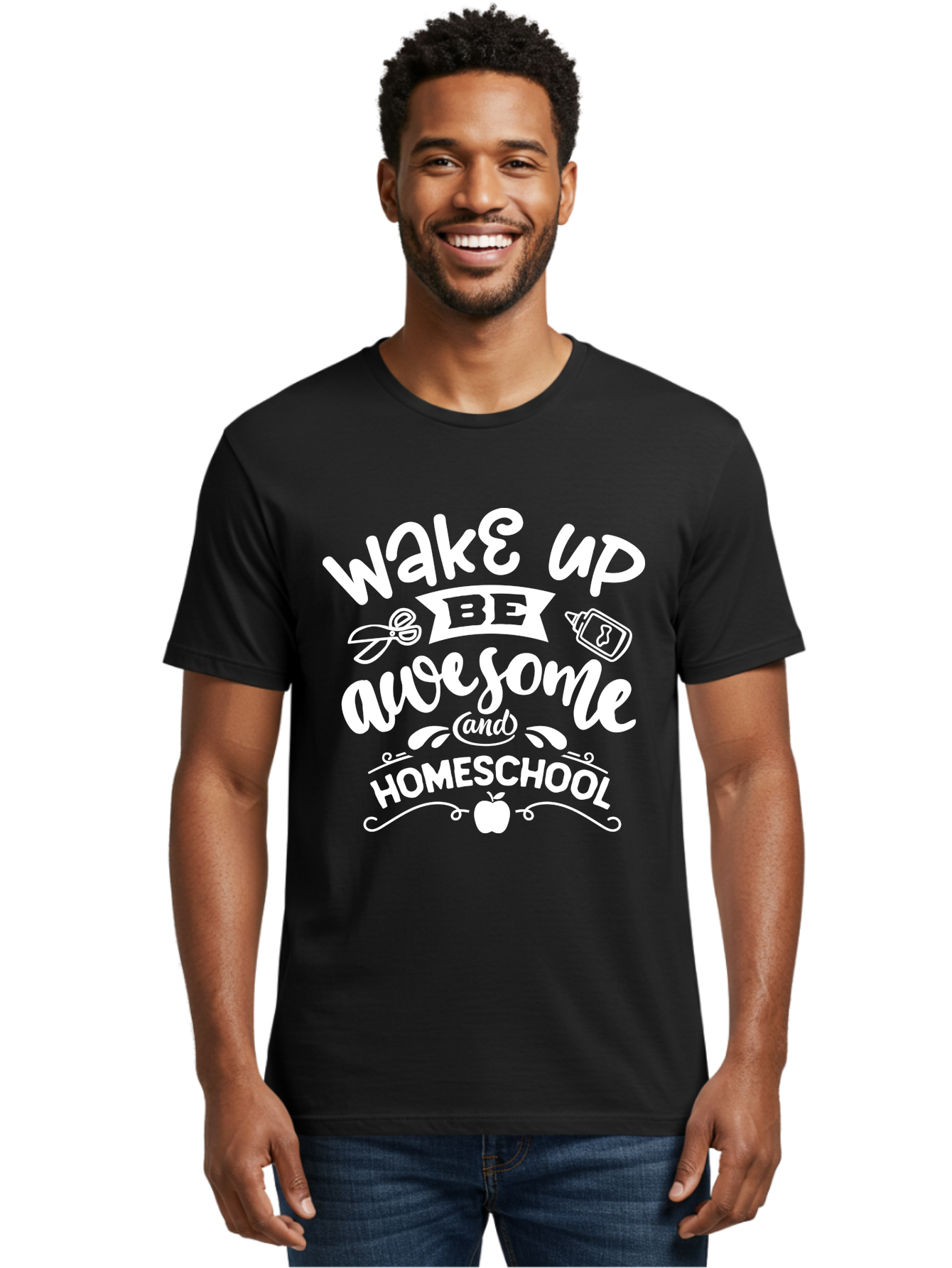 Wake-Up-Be-Awesome-And-Homeschool Men'S Graphic Tee, 100% Cotton, Comfortable Casual Summer Wear, Machine Washable, Homeschool Inspiration, Motivational Quote, Positive Affirmation, Homeschooling, Education, Learning, Apple, School Supplies Aab455