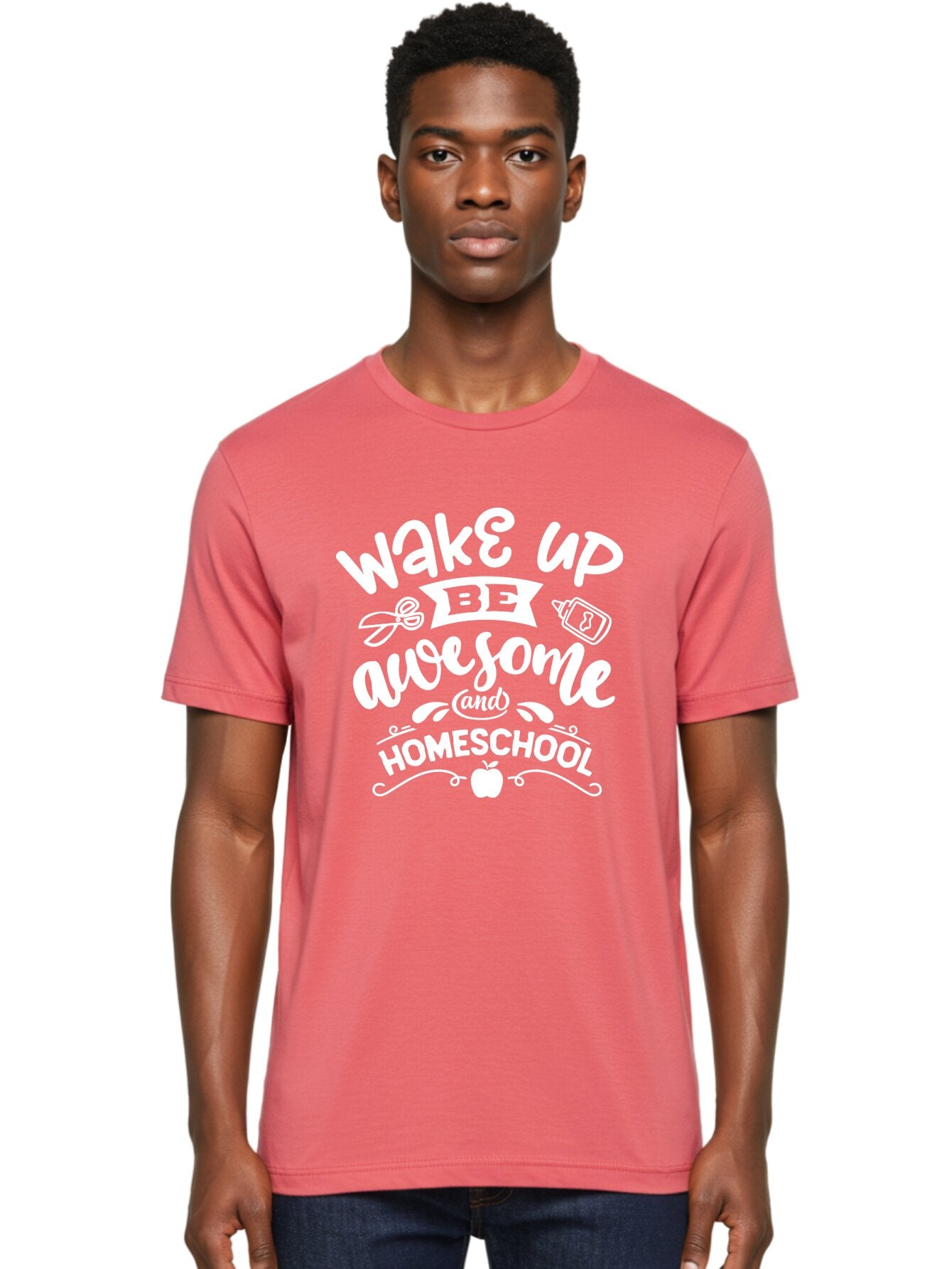Wake-Up-Be-Awesome-And-Homeschool Men'S Graphic Tee, 100% Cotton, Comfortable Casual Summer Wear, Machine Washable, Homeschool Inspiration, Motivational Quote, Positive Affirmation, Homeschooling, Education, Learning, Apple, School Supplies Aab455 24