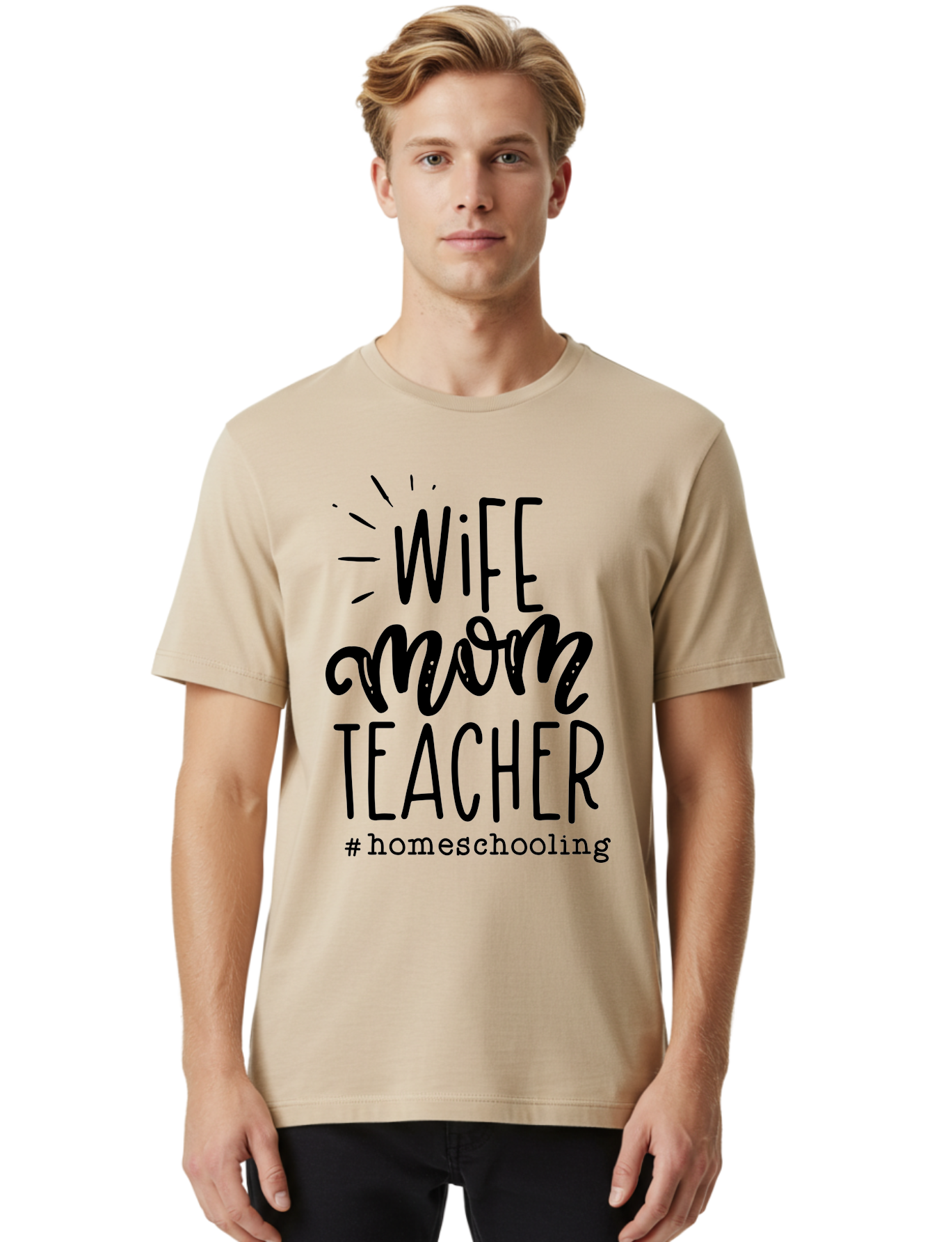 Wife-Mom-Teacher-Homeschooling-1 Men'S Graphic Tee, 100% Cotton, Comfortable Casual Summer Wear, Machine Washable, Homeschooling Mom, Wife And Teacher, Mom Life, Teacher Life, Homeschooling Quotes, Inspirational Quotes, Mom Quotes, Aab456 4