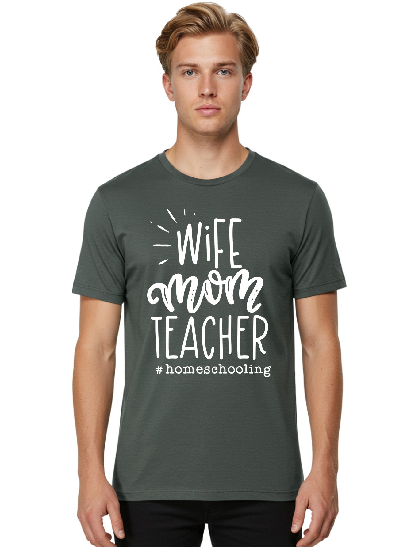 Wife-Mom-Teacher-Homeschooling Men'S Graphic Tee, 100% Cotton, Comfortable Casual Summer Wear, Machine Washable, Homeschooling Mom, Wife And Mother, Teacher Inspiration, Homeschooling Lifestyle, Parenting Goals, Mom Life, Teacher Life Aab457 17