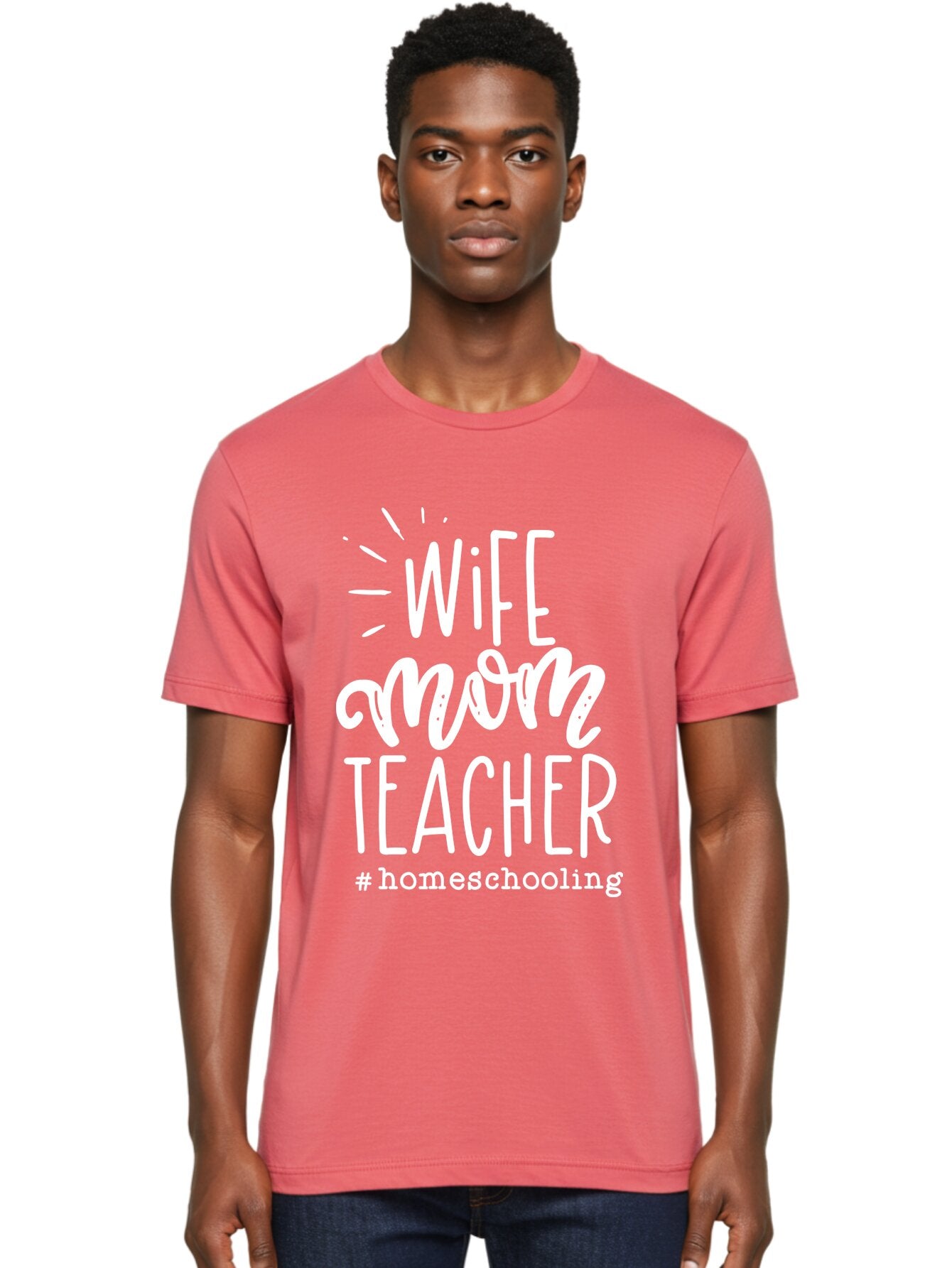 Wife-Mom-Teacher-Homeschooling Men'S Graphic Tee, 100% Cotton, Comfortable Casual Summer Wear, Machine Washable, Homeschooling Mom, Wife And Mother, Teacher Inspiration, Homeschooling Lifestyle, Parenting Goals, Mom Life, Teacher Life Aab457 19