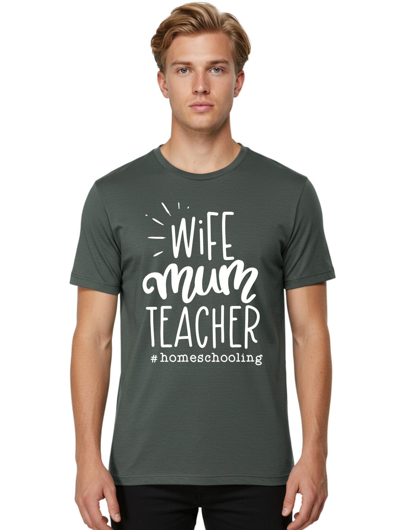 Wife-Mum-Teacher-Homeschooling Men'S Graphic Tee, 100% Cotton, Comfortable Casual Summer Wear, Machine Washable, Wife, Mum, Teacher, Homeschooling, Family Roles, Teaching At Home, Modern Parenting, Family Values Aab458 28