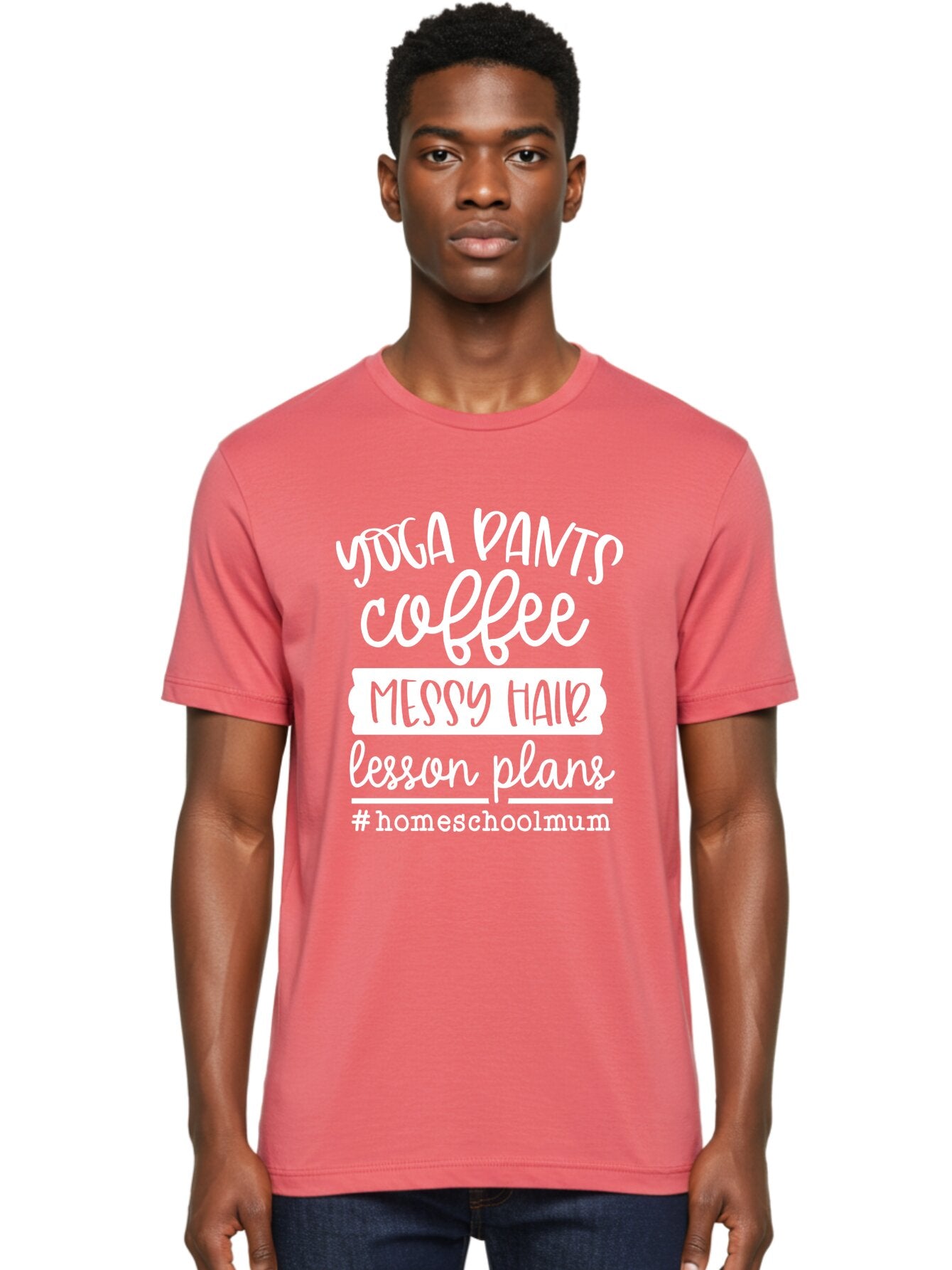 Yoga-Pants-Coffee-Messy-Hair-Lesson-Plans Men'S Graphic Tee, 100% Cotton, Comfortable Casual Summer Wear, Machine Washable, Homeschooling Mom, Yoga Pants, Messy Bun, Coffee Break, Lesson Plans, Mom Life, Homeschooling Lifestyle, Aab460 17