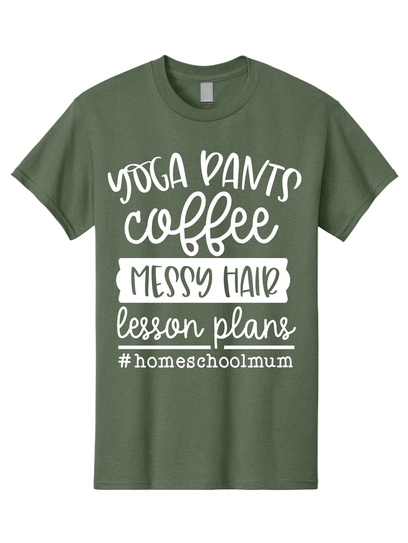 Yoga-Pants-Coffee-Messy-Hair-Lesson-Plans Men'S Graphic Tee, 100% Cotton, Comfortable Casual Summer Wear, Machine Washable, Homeschooling Mom, Yoga Pants, Messy Bun, Coffee Break, Lesson Plans, Mom Life, Homeschooling Lifestyle, Aab460