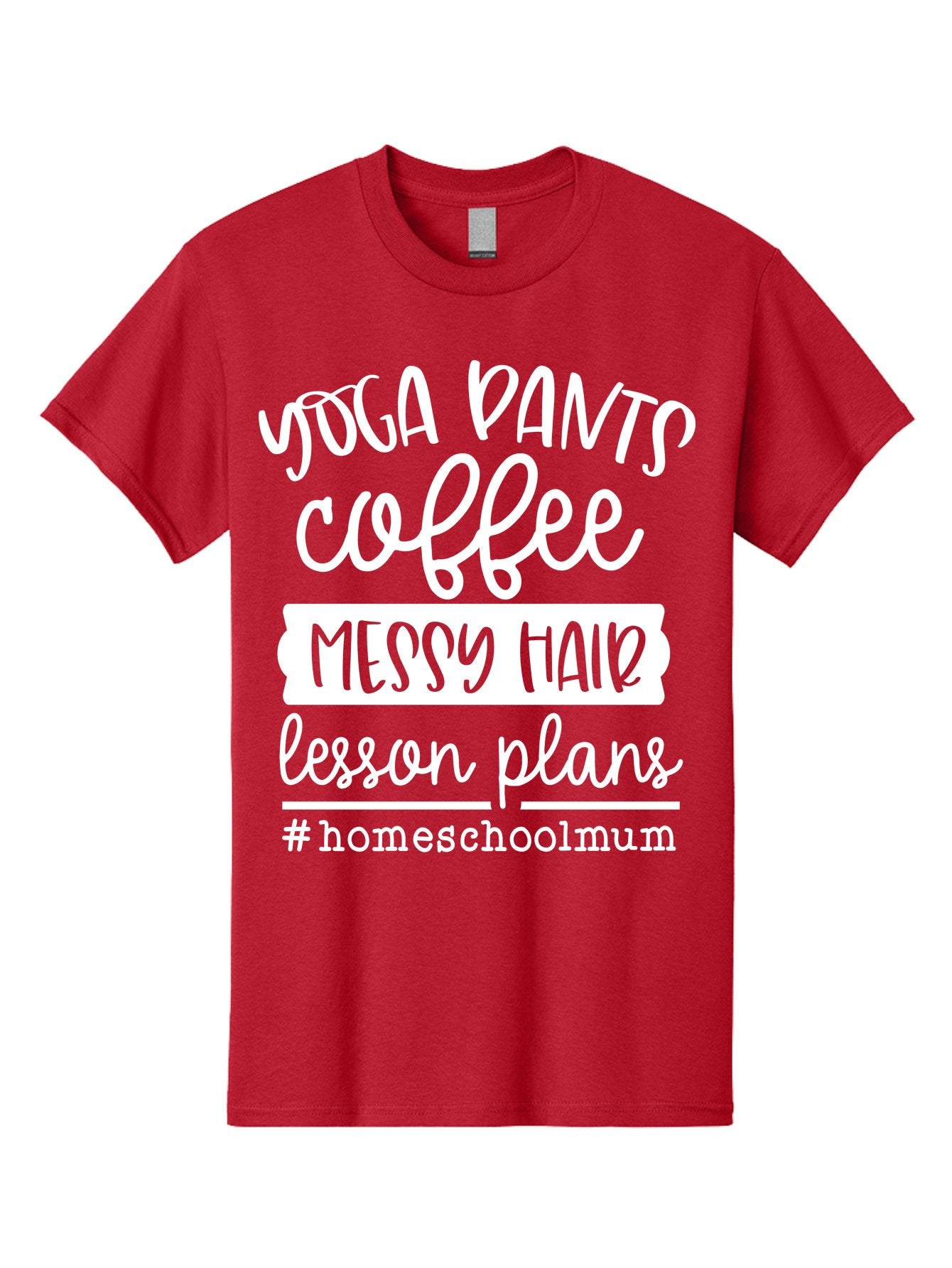 Yoga-Pants-Coffee-Messy-Hair-Lesson-Plans Men'S Graphic Tee, 100% Cotton, Comfortable Casual Summer Wear, Machine Washable, Homeschooling Mom, Yoga Pants, Messy Bun, Coffee Break, Lesson Plans, Mom Life, Homeschooling Lifestyle, Aab460