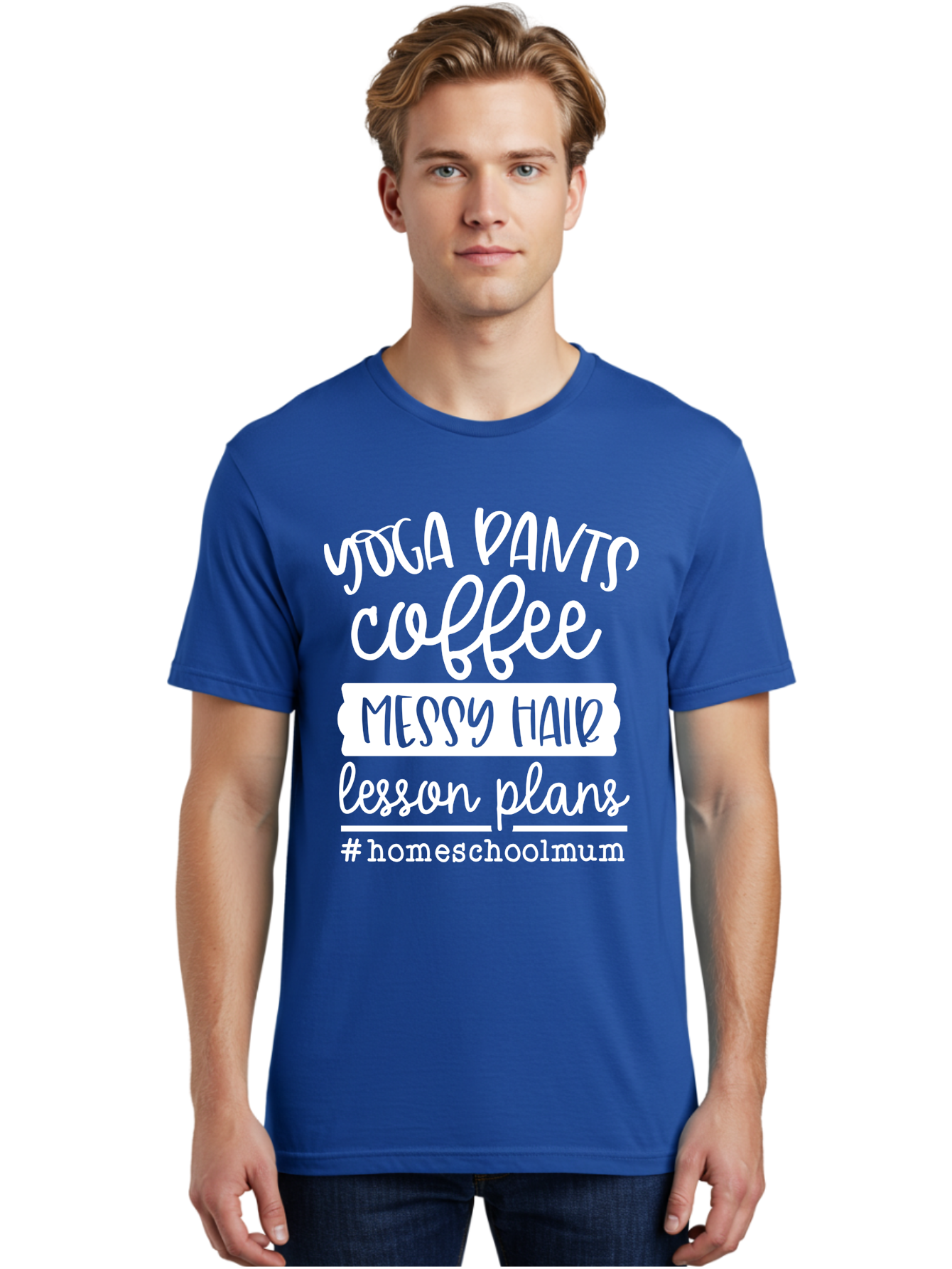 Yoga-Pants-Coffee-Messy-Hair-Lesson-Plans Men'S Graphic Tee, 100% Cotton, Comfortable Casual Summer Wear, Machine Washable, Homeschooling Mom, Yoga Pants, Messy Bun, Coffee Break, Lesson Plans, Mom Life, Homeschooling Lifestyle, Aab460 18