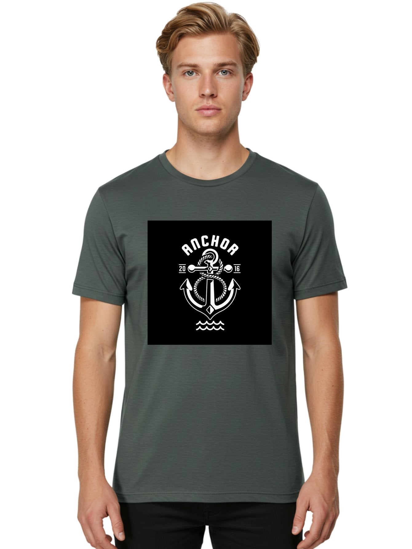 Anchor-2016 Men'S Graphic Tee, 100% Cotton, Comfortable Casual Summer Wear, Machine Washable, Anchor Logo, Nautical Design, Vintage Style, Maritime Symbol, Rope Detail, Anchor Emblem, Sailing Theme, Retro Aesthetic, Sea Waves Aab461 30