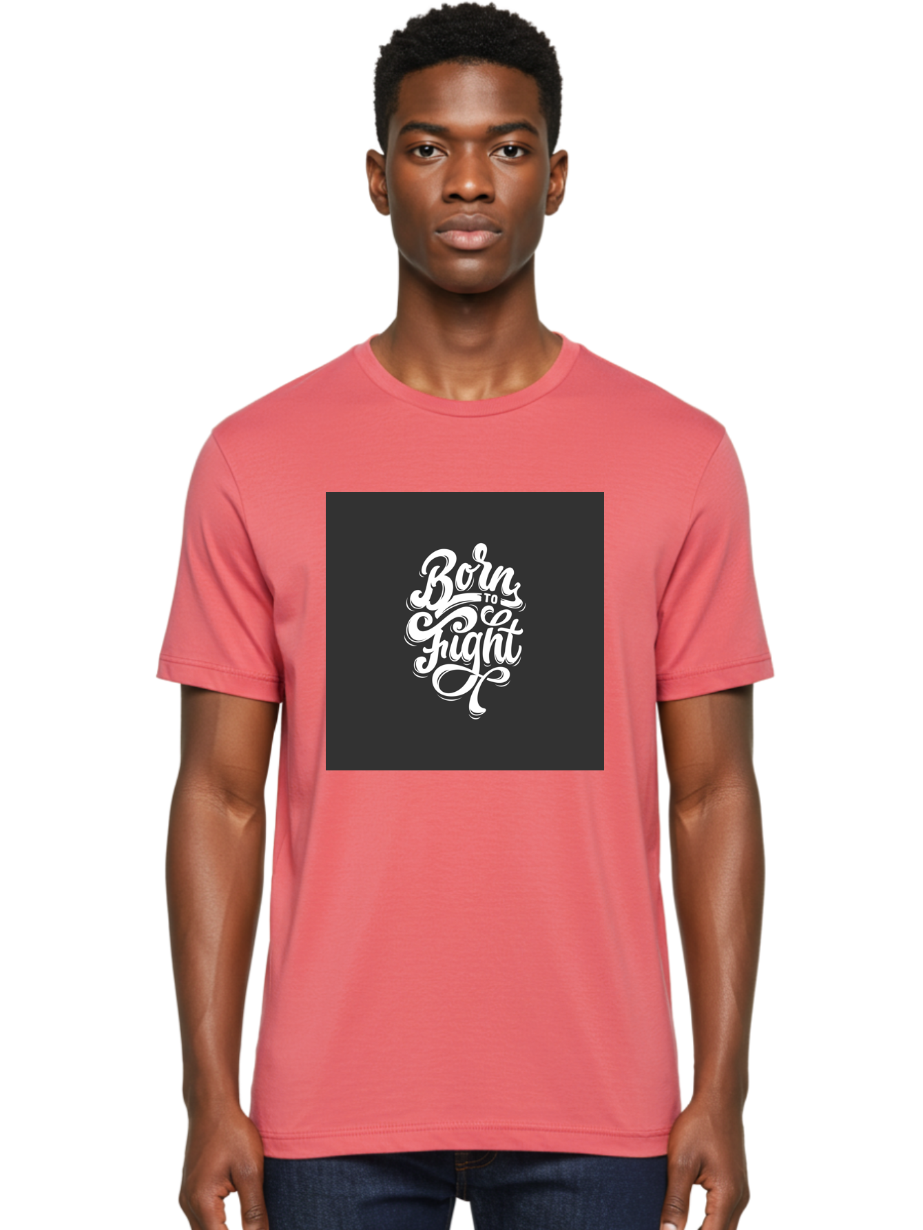 Born-To-Fight Men'S Graphic Tee, 100% Cotton, Comfortable Casual Summer Wear, Machine Washable, Motivational Quote, Inspirational Phrase, Bold Typography, White Lettering, Dark Background, Stylized Font, Fighting Spirit, Motivational Words Aab462 6