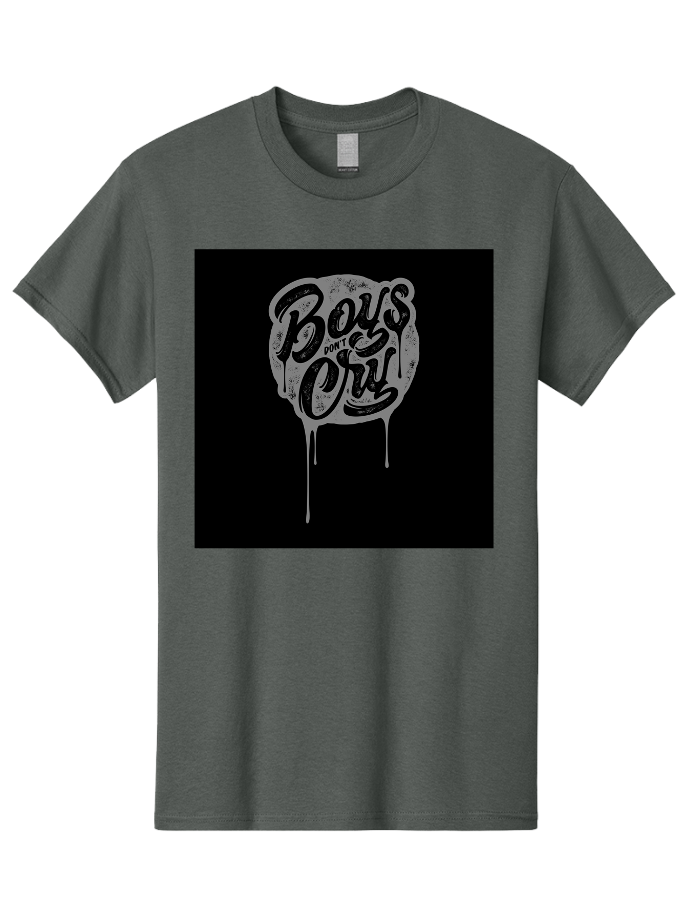 Boys-Don-T-Cry Men'S Graphic Tee, 100% Cotton, Comfortable Casual Summer Wear, Machine Washable, Boys Don'T Cry, Emotional Strength, Bold Typography, Grey Paint Drips, Black Background, Graphic Design, Urban Style, Rock Music, Typographic Art, Aab463 3
