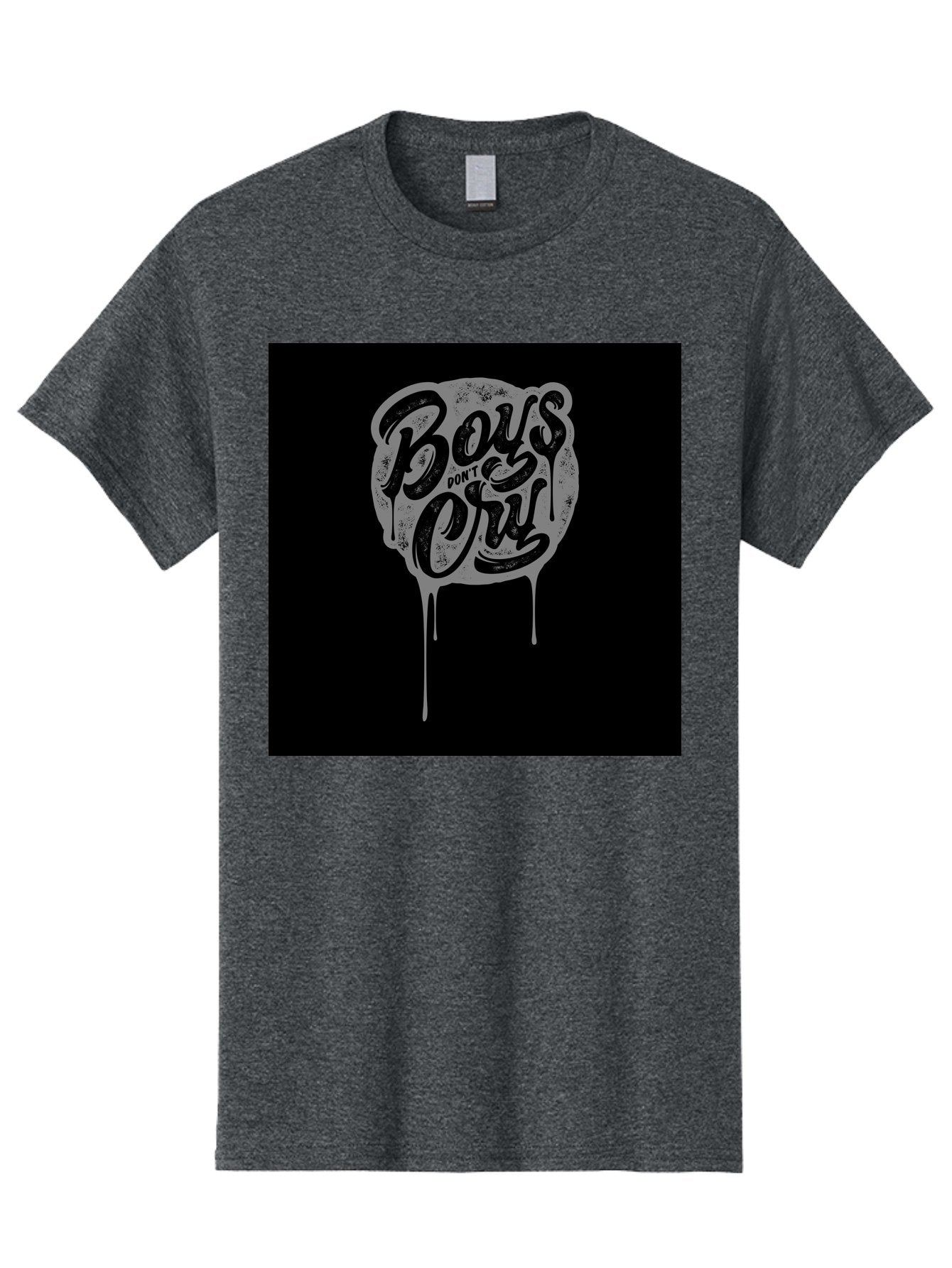 Boys-Don-T-Cry Men'S Graphic Tee, 100% Cotton, Comfortable Casual Summer Wear, Machine Washable, Boys Don'T Cry, Emotional Strength, Bold Typography, Grey Paint Drips, Black Background, Graphic Design, Urban Style, Rock Music, Typographic Art, Aab463