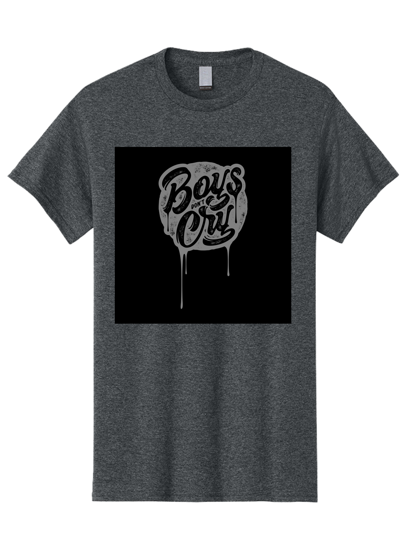 Boys-Don-T-Cry Men'S Graphic Tee, 100% Cotton, Comfortable Casual Summer Wear, Machine Washable, Boys Don'T Cry, Emotional Strength, Bold Typography, Grey Paint Drips, Black Background, Graphic Design, Urban Style, Rock Music, Typographic Art, Aab463 7