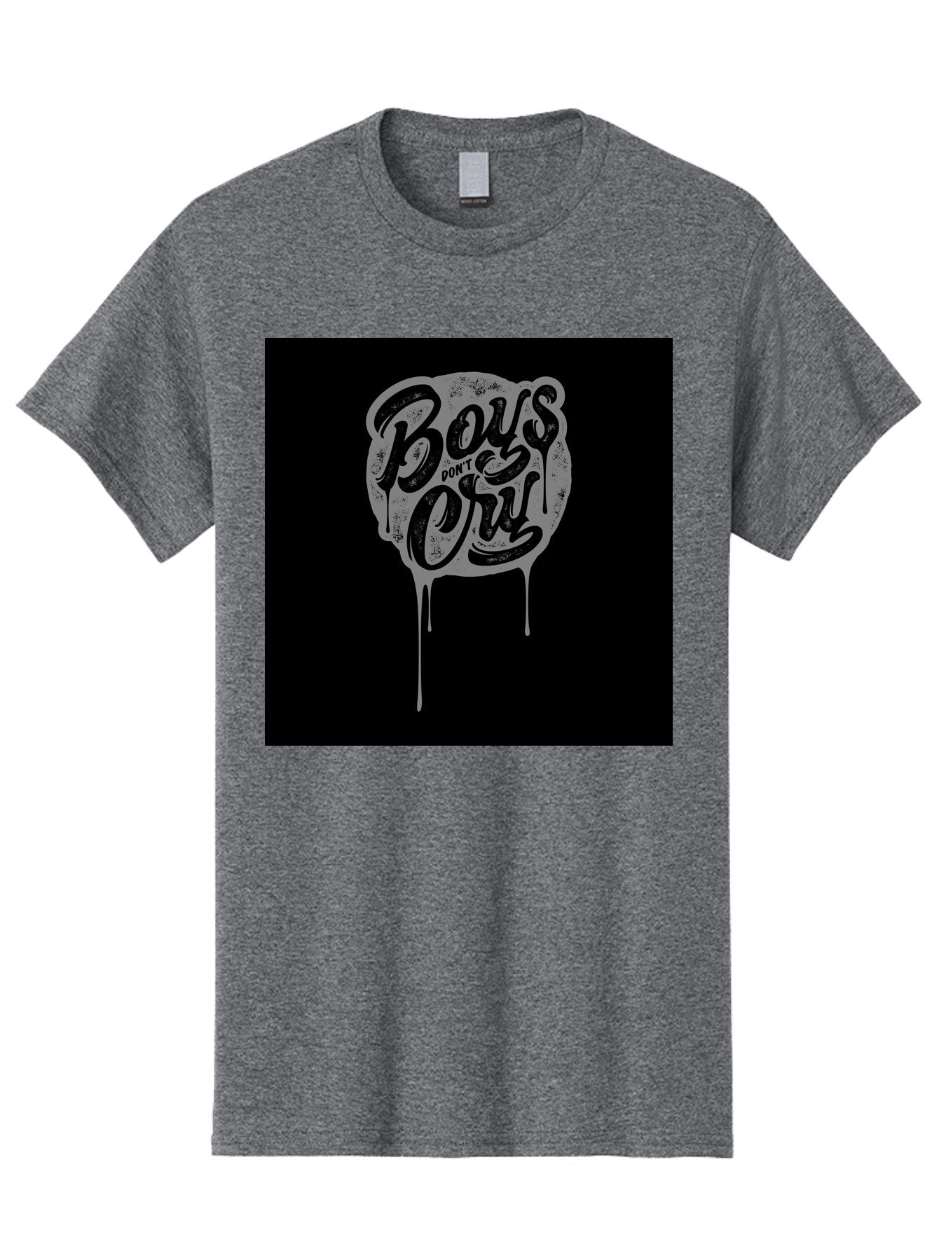 Boys-Don-T-Cry Men'S Graphic Tee, 100% Cotton, Comfortable Casual Summer Wear, Machine Washable, Boys Don'T Cry, Emotional Strength, Bold Typography, Grey Paint Drips, Black Background, Graphic Design, Urban Style, Rock Music, Typographic Art, Aab463 15