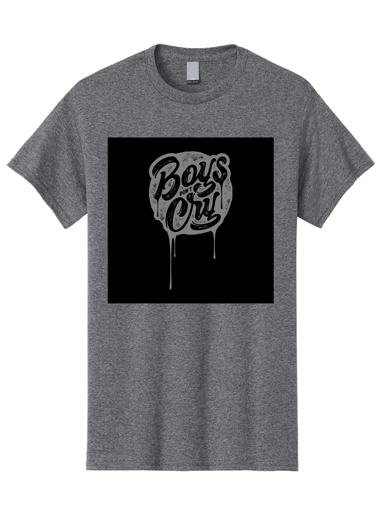 Boys-Don-T-Cry Men'S Graphic Tee, 100% Cotton, Comfortable Casual Summer Wear, Machine Washable, Boys Don'T Cry, Emotional Strength, Bold Typography, Grey Paint Drips, Black Background, Graphic Design, Urban Style, Rock Music, Typographic Art, Aab463 9