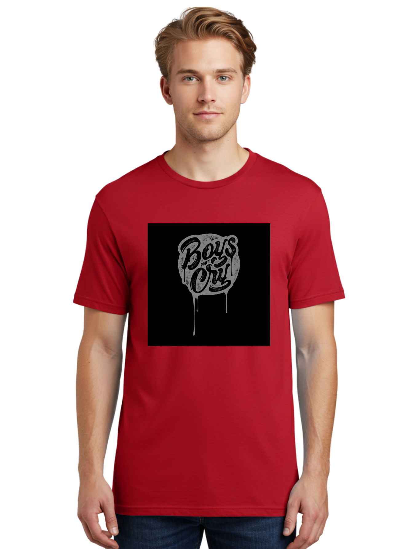 Boys-Don-T-Cry Men'S Graphic Tee, 100% Cotton, Comfortable Casual Summer Wear, Machine Washable, Boys Don'T Cry, Emotional Strength, Bold Typography, Grey Paint Drips, Black Background, Graphic Design, Urban Style, Rock Music, Typographic Art, Aab463 24