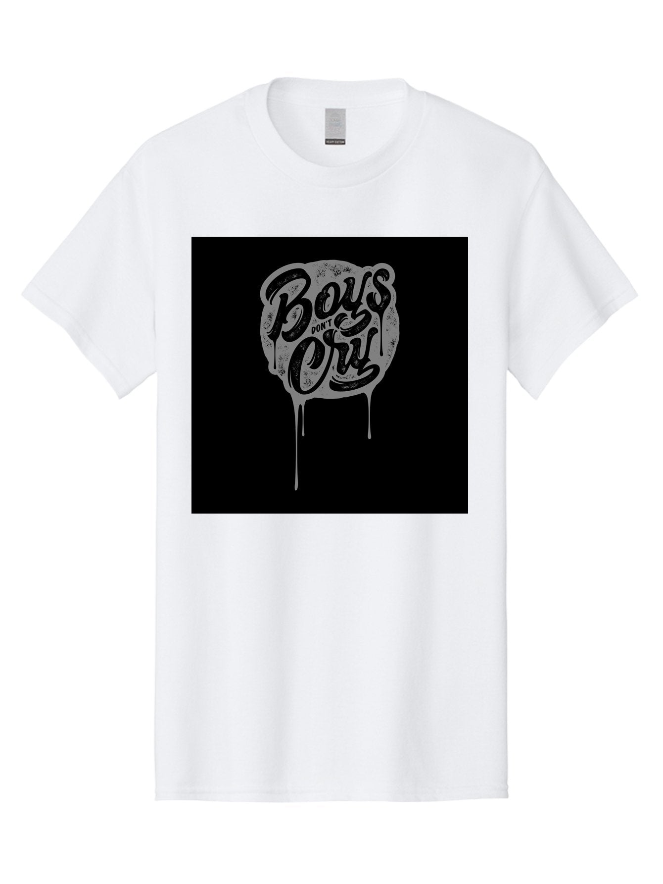 Boys-Don-T-Cry Men'S Graphic Tee, 100% Cotton, Comfortable Casual Summer Wear, Machine Washable, Boys Don'T Cry, Emotional Strength, Bold Typography, Grey Paint Drips, Black Background, Graphic Design, Urban Style, Rock Music, Typographic Art, Aab463 12