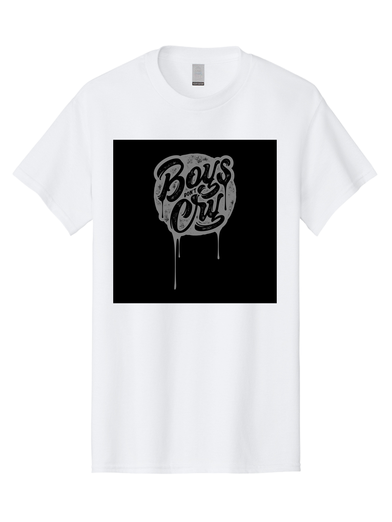 Boys-Don-T-Cry Men'S Graphic Tee, 100% Cotton, Comfortable Casual Summer Wear, Machine Washable, Boys Don'T Cry, Emotional Strength, Bold Typography, Grey Paint Drips, Black Background, Graphic Design, Urban Style, Rock Music, Typographic Art, Aab463 29