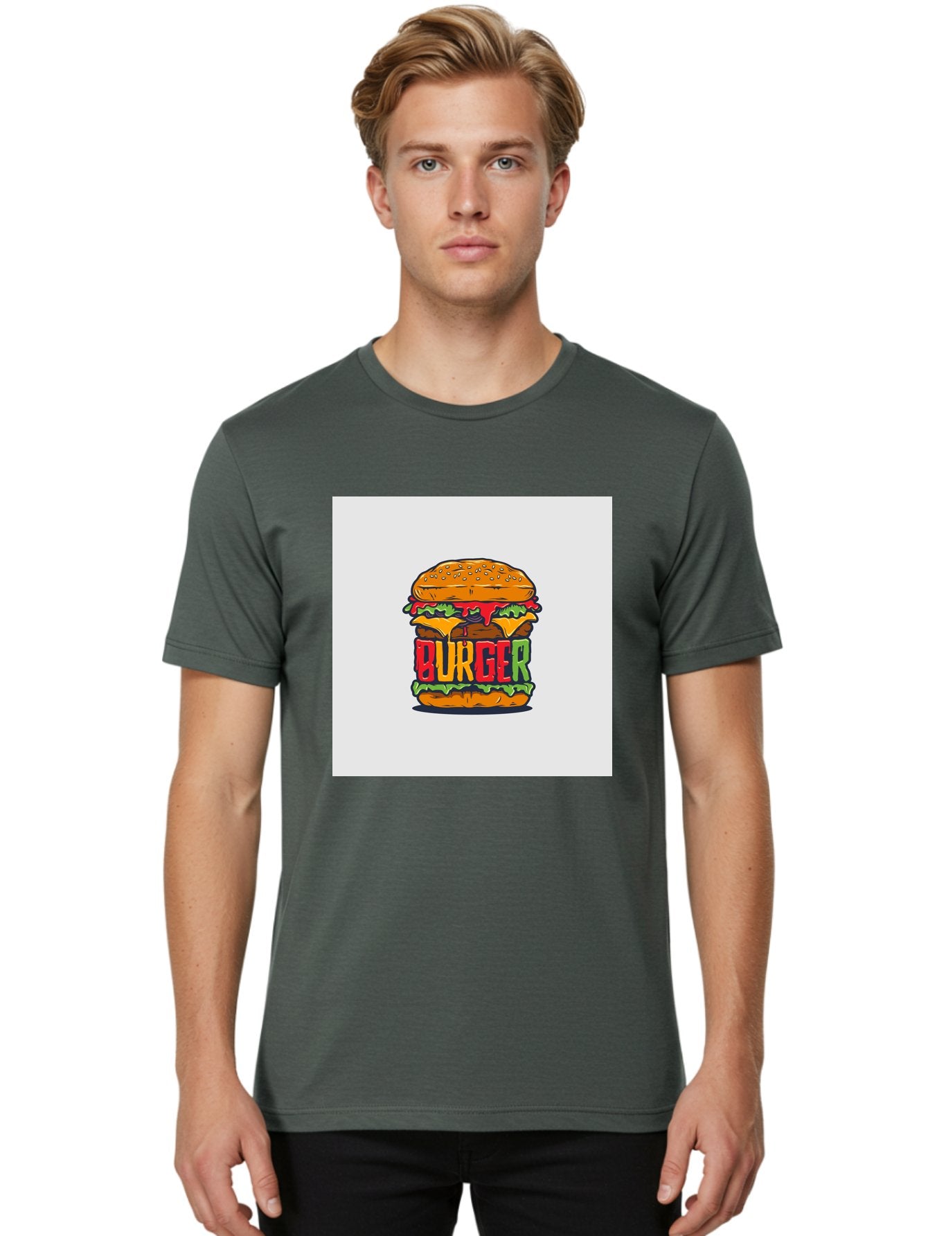 Burger Men'S Graphic Tee, 100% Cotton, Comfortable Casual Summer Wear, Machine Washable, Cartoon Burger, Juicy Patty, Melted Cheese, Fresh Lettuce, Ketchup Dripping, Sesame Seed Bun, Colorful Illustration, Fast Food, Burger Joint, Tasty Meal, Aab464 17