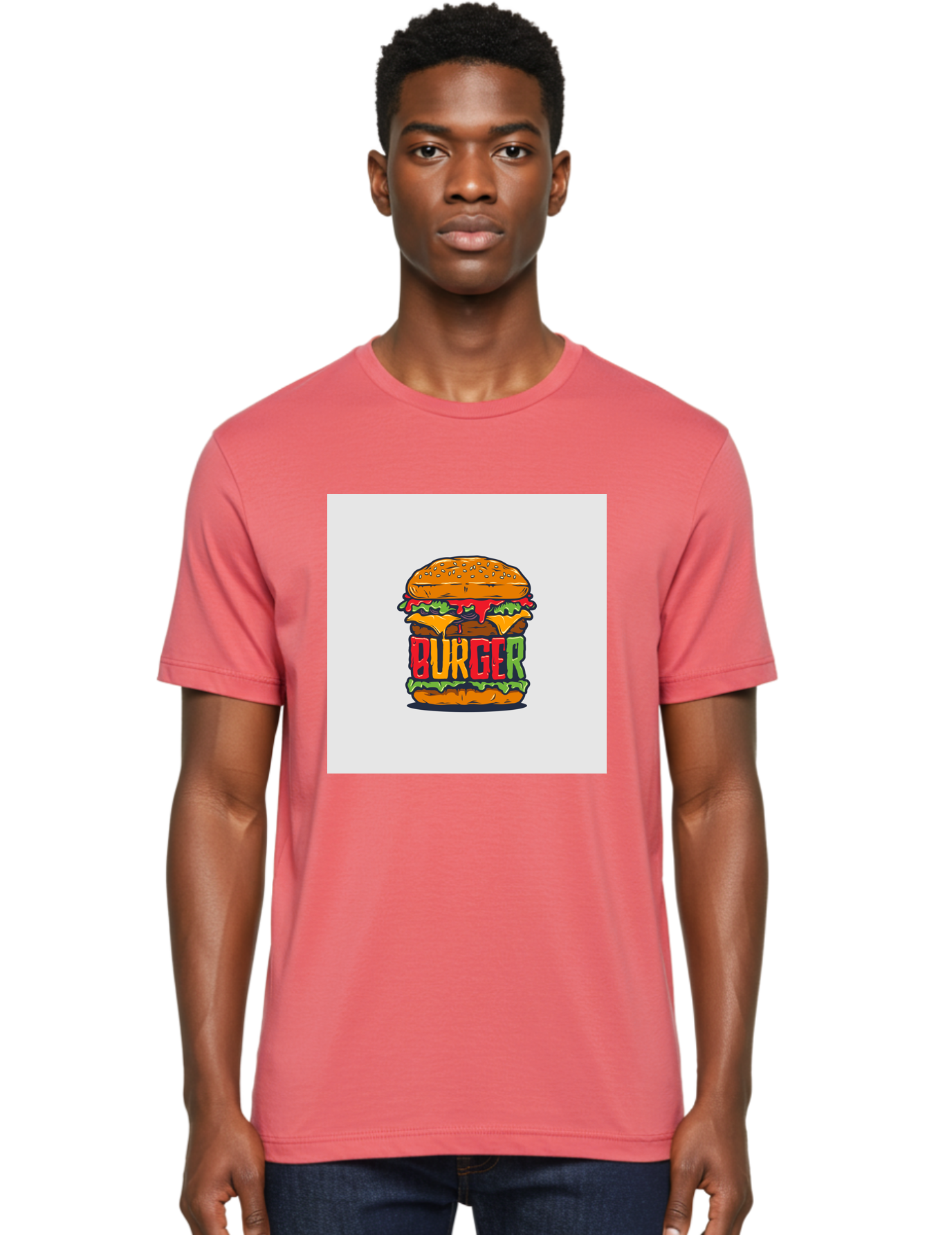 Burger Men'S Graphic Tee, 100% Cotton, Comfortable Casual Summer Wear, Machine Washable, Cartoon Burger, Juicy Patty, Melted Cheese, Fresh Lettuce, Ketchup Dripping, Sesame Seed Bun, Colorful Illustration, Fast Food, Burger Joint, Tasty Meal, Aab464 6