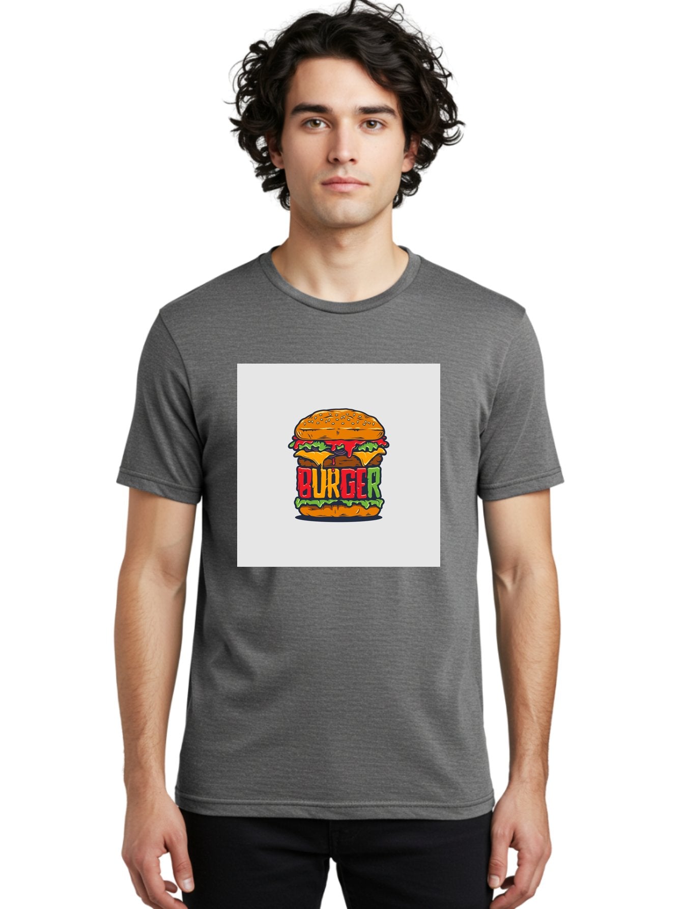 Burger Men'S Graphic Tee, 100% Cotton, Comfortable Casual Summer Wear, Machine Washable, Cartoon Burger, Juicy Patty, Melted Cheese, Fresh Lettuce, Ketchup Dripping, Sesame Seed Bun, Colorful Illustration, Fast Food, Burger Joint, Tasty Meal, Aab464 25