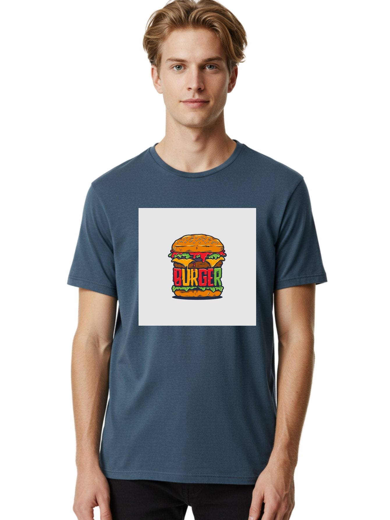 Burger Men'S Graphic Tee, 100% Cotton, Comfortable Casual Summer Wear, Machine Washable, Cartoon Burger, Juicy Patty, Melted Cheese, Fresh Lettuce, Ketchup Dripping, Sesame Seed Bun, Colorful Illustration, Fast Food, Burger Joint, Tasty Meal, Aab464 20