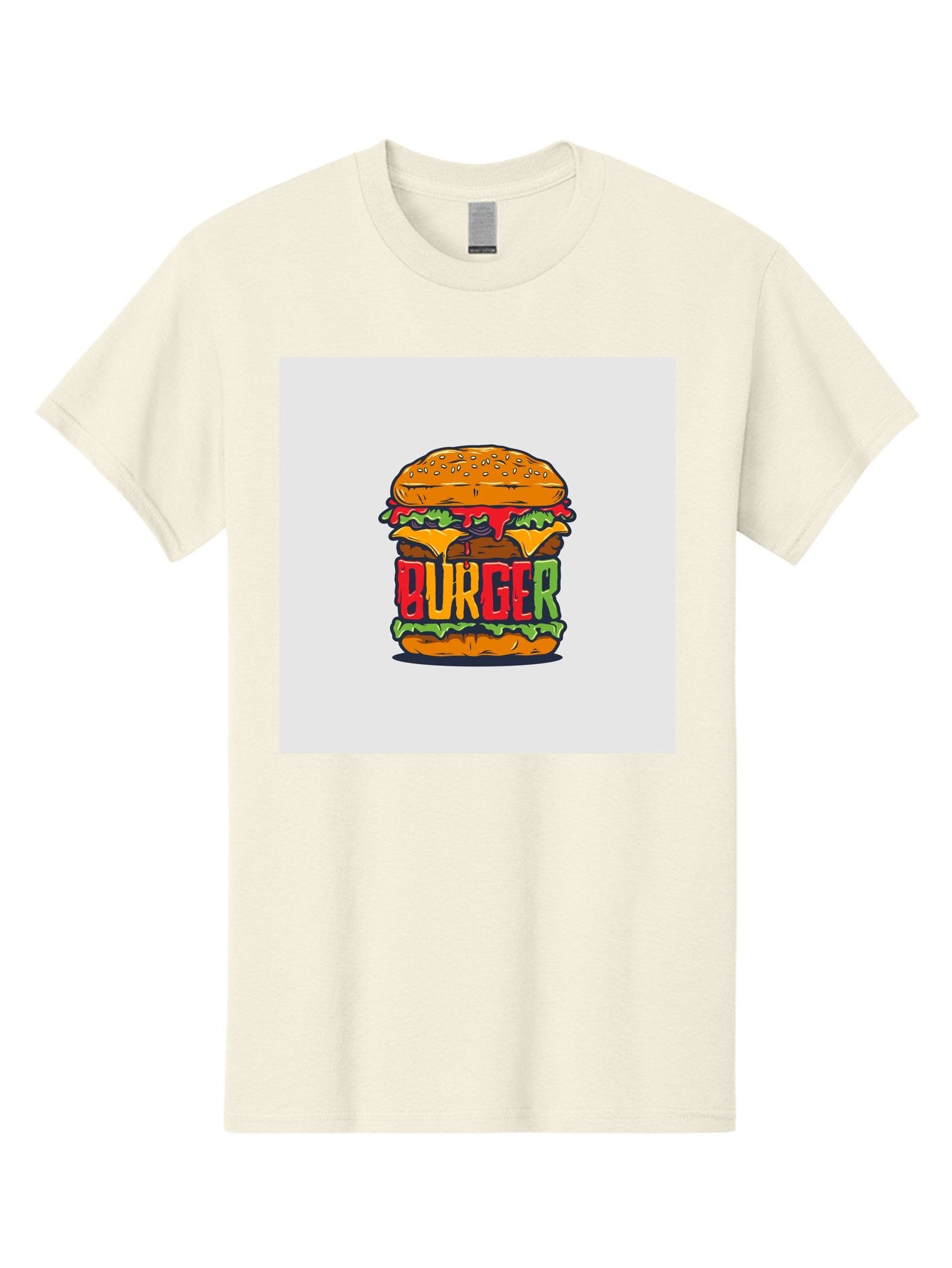 Burger Men'S Graphic Tee, 100% Cotton, Comfortable Casual Summer Wear, Machine Washable, Cartoon Burger, Juicy Patty, Melted Cheese, Fresh Lettuce, Ketchup Dripping, Sesame Seed Bun, Colorful Illustration, Fast Food, Burger Joint, Tasty Meal, Aab464