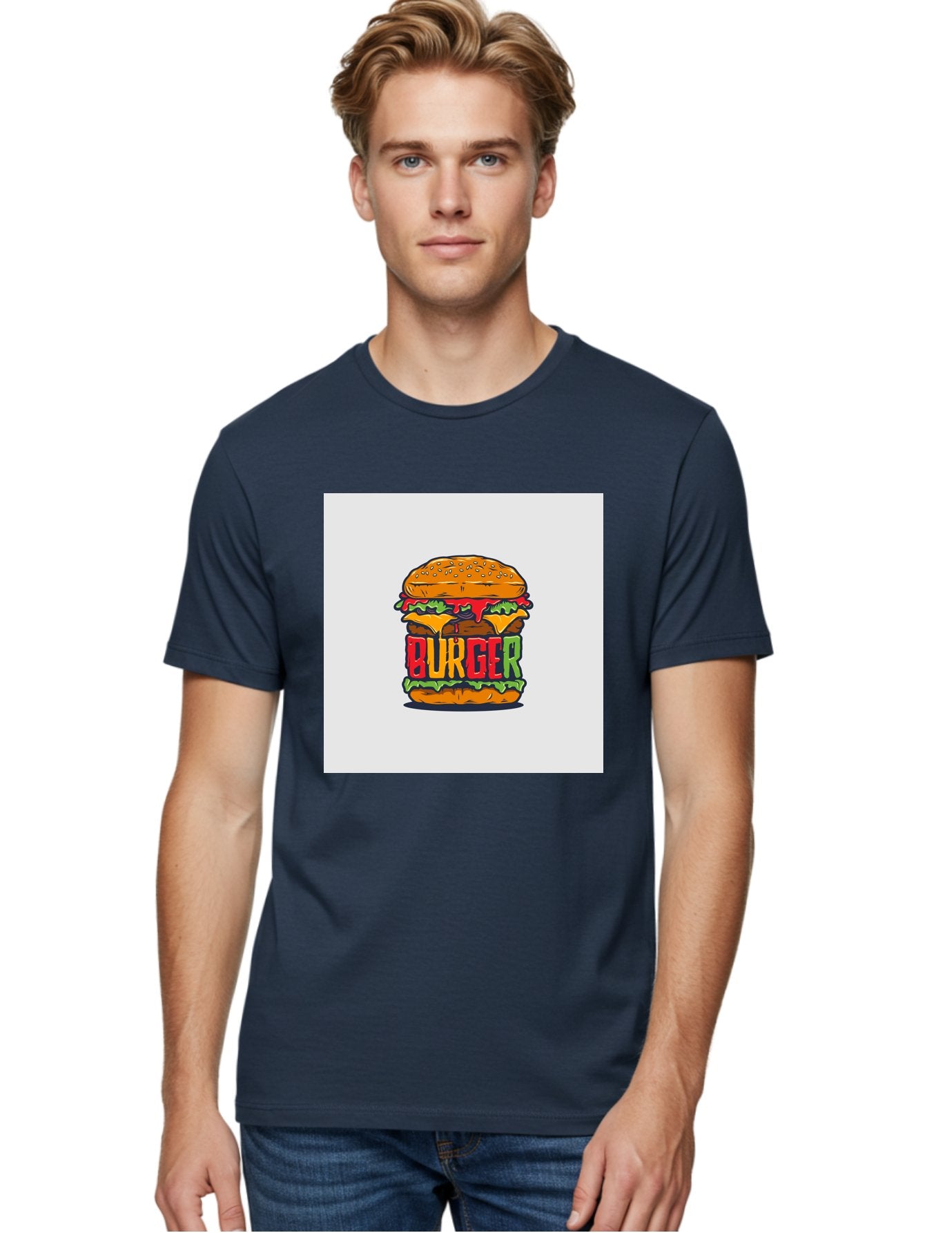 Burger Men'S Graphic Tee, 100% Cotton, Comfortable Casual Summer Wear, Machine Washable, Cartoon Burger, Juicy Patty, Melted Cheese, Fresh Lettuce, Ketchup Dripping, Sesame Seed Bun, Colorful Illustration, Fast Food, Burger Joint, Tasty Meal, Aab464 26