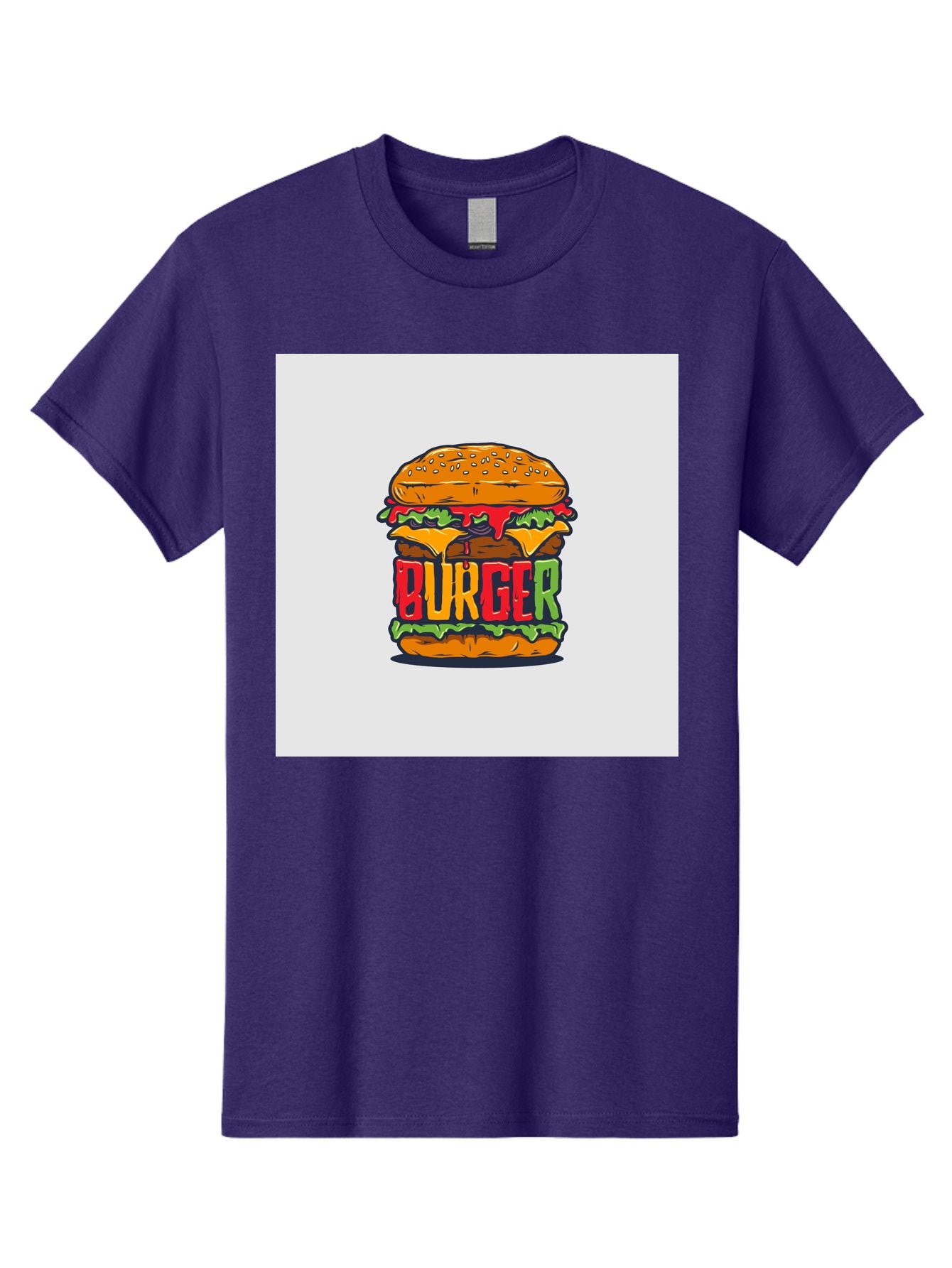 Burger Men'S Graphic Tee, 100% Cotton, Comfortable Casual Summer Wear, Machine Washable, Cartoon Burger, Juicy Patty, Melted Cheese, Fresh Lettuce, Ketchup Dripping, Sesame Seed Bun, Colorful Illustration, Fast Food, Burger Joint, Tasty Meal, Aab464 3