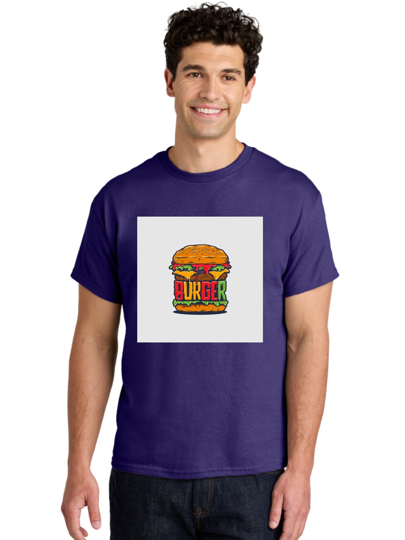 Burger Men'S Graphic Tee, 100% Cotton, Comfortable Casual Summer Wear, Machine Washable, Cartoon Burger, Juicy Patty, Melted Cheese, Fresh Lettuce, Ketchup Dripping, Sesame Seed Bun, Colorful Illustration, Fast Food, Burger Joint, Tasty Meal, Aab464 22