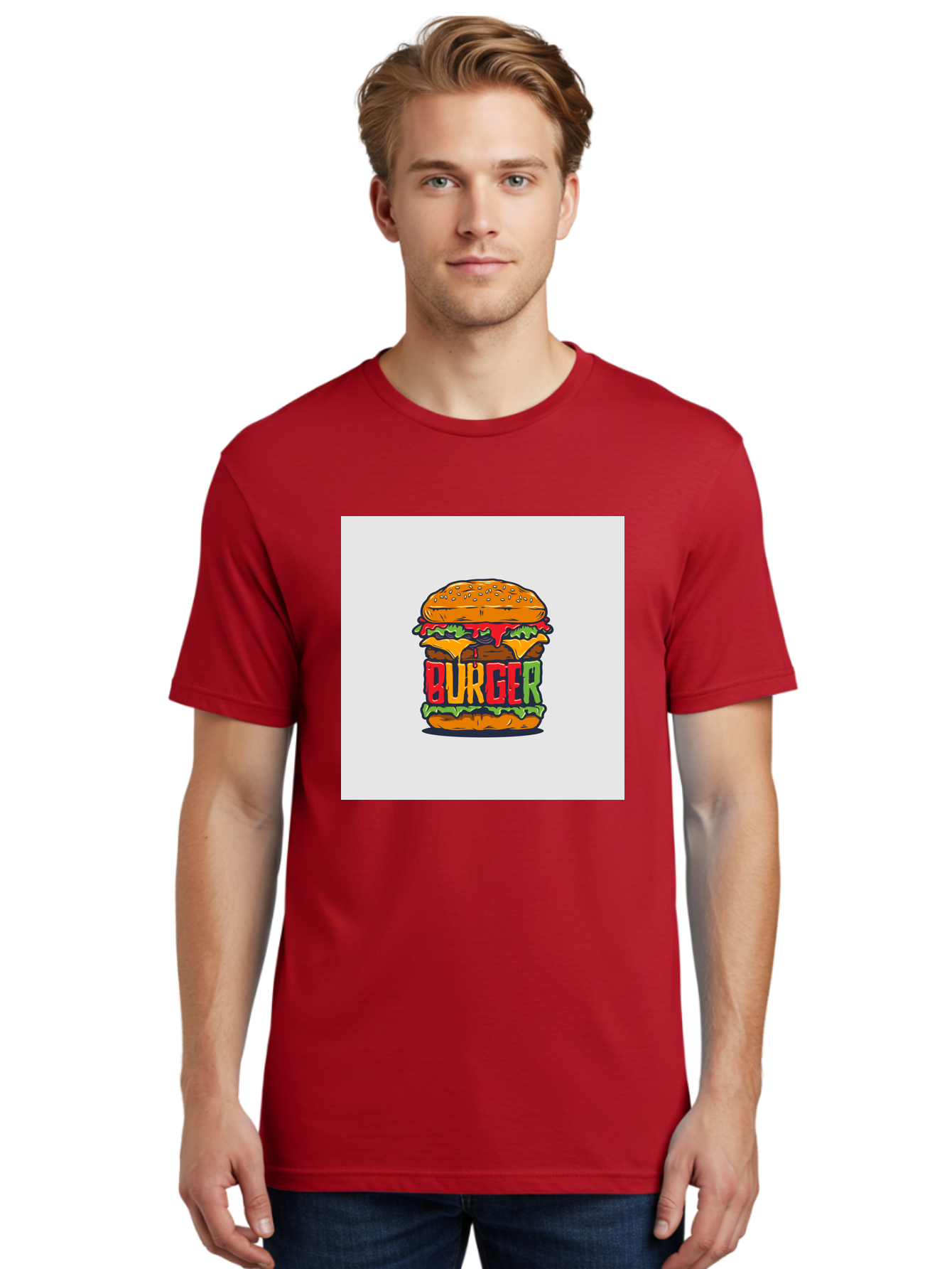 Burger Men'S Graphic Tee, 100% Cotton, Comfortable Casual Summer Wear, Machine Washable, Cartoon Burger, Juicy Patty, Melted Cheese, Fresh Lettuce, Ketchup Dripping, Sesame Seed Bun, Colorful Illustration, Fast Food, Burger Joint, Tasty Meal, Aab464 24
