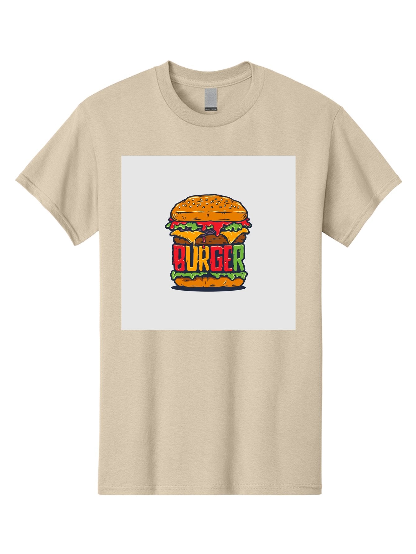 Burger Men'S Graphic Tee, 100% Cotton, Comfortable Casual Summer Wear, Machine Washable, Cartoon Burger, Juicy Patty, Melted Cheese, Fresh Lettuce, Ketchup Dripping, Sesame Seed Bun, Colorful Illustration, Fast Food, Burger Joint, Tasty Meal, Aab464