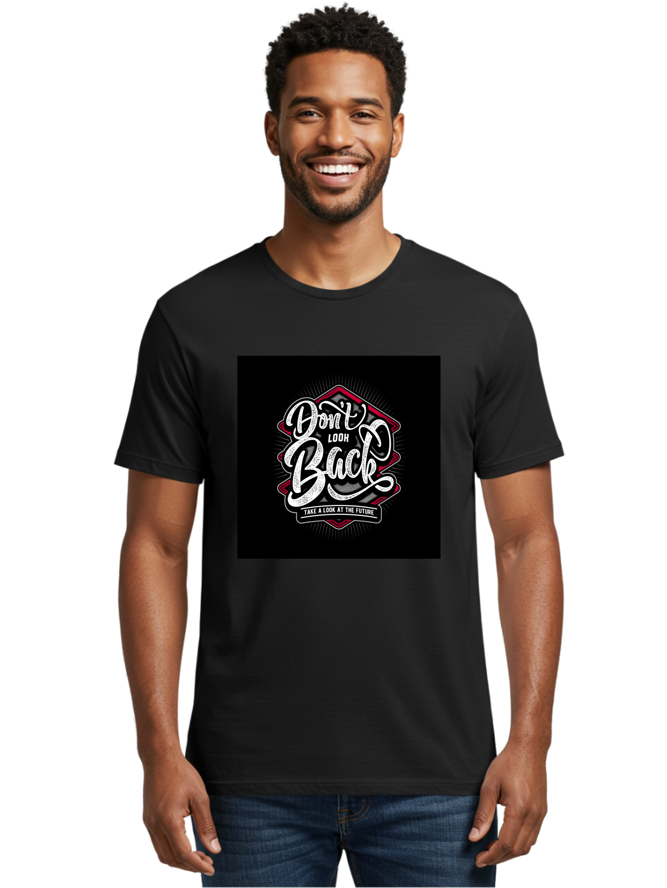 Don-T-Look-Back Men'S Graphic Tee, 100% Cotton, Comfortable Casual Summer Wear, Machine Washable, Motivational Quote, Inspirational Saying, Don'T Look Back, Take A Look At The Future, Motivational Poster, Typography Art, Bold Font, Aab465