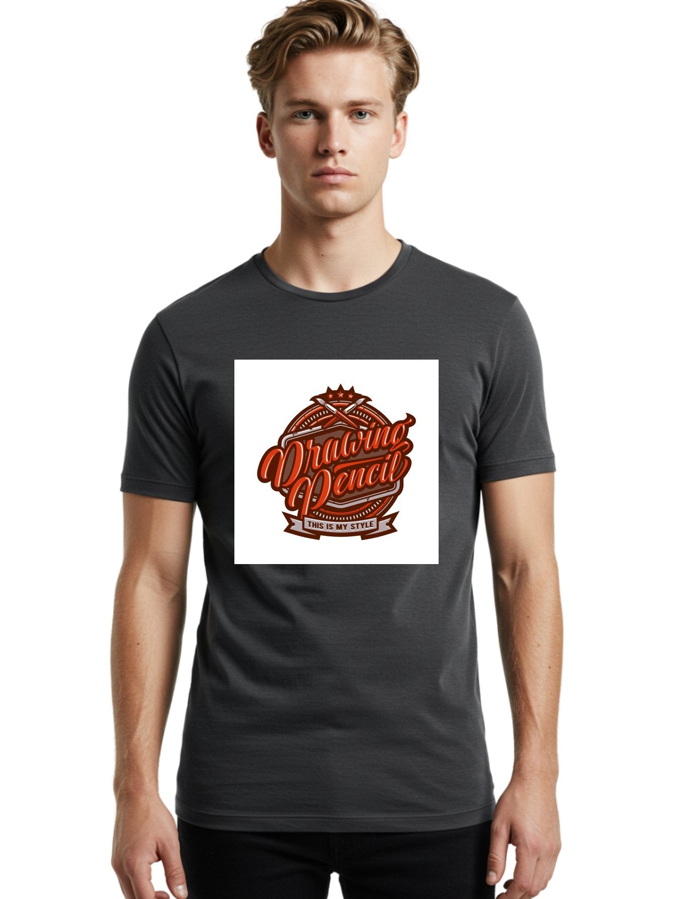 Drawing-Pencil Men'S Graphic Tee, 100% Cotton, Comfortable Casual Summer Wear, Machine Washable, Artistic Expression, Drawing Tools, Creative Style, Vintage Graphics, Artistic Pencils, Illustration Design, Sketching Supplies, Drawing Pencil, Aab466 30