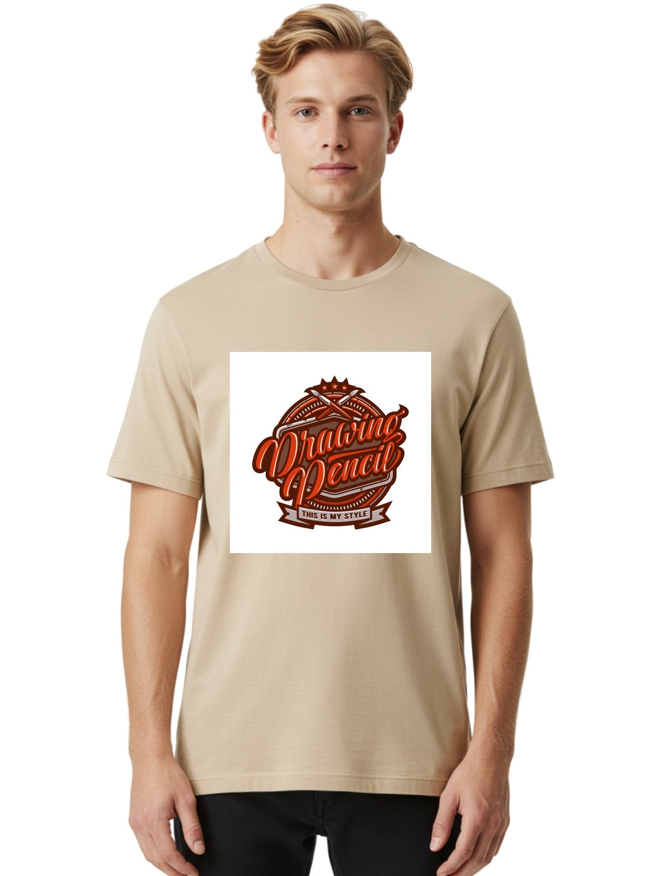 Drawing-Pencil Men'S Graphic Tee, 100% Cotton, Comfortable Casual Summer Wear, Machine Washable, Artistic Expression, Drawing Tools, Creative Style, Vintage Graphics, Artistic Pencils, Illustration Design, Sketching Supplies, Drawing Pencil, Aab466 22