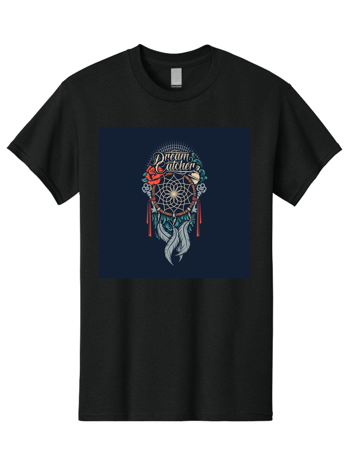 Dream-Catcher Men'S Graphic Tee, 100% Cotton, Comfortable Casual Summer Wear, Machine Washable, Dream Catcher, Bohemian Decor, Feather Design, Mystical Art, Spiritual Symbolism, Tribal Tattoo, Mystical Vibes, Dreamcatcher Art, Aab467 4