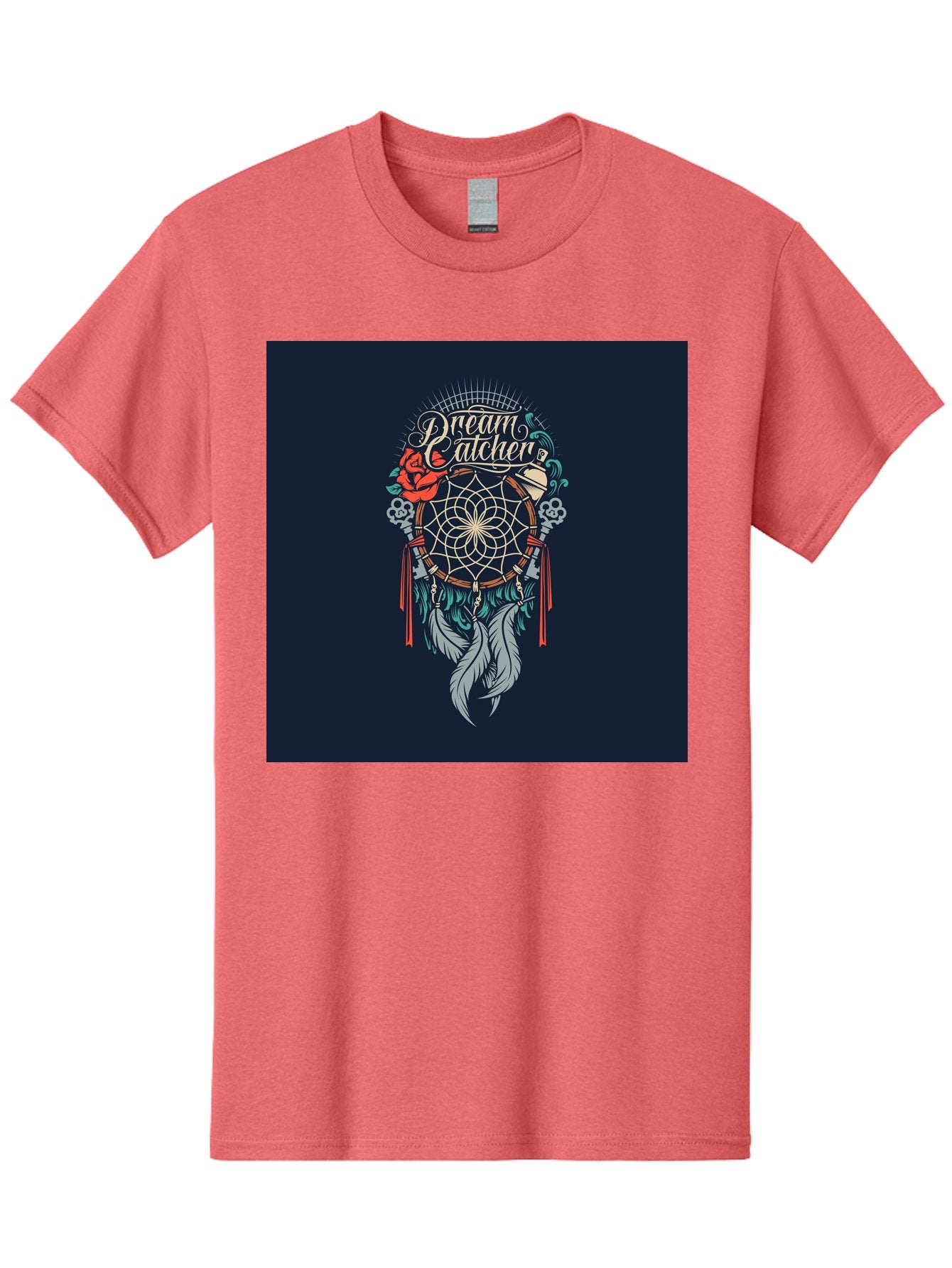 Dream-Catcher Men'S Graphic Tee, 100% Cotton, Comfortable Casual Summer Wear, Machine Washable, Dream Catcher, Bohemian Decor, Feather Design, Mystical Art, Spiritual Symbolism, Tribal Tattoo, Mystical Vibes, Dreamcatcher Art, Aab467 5