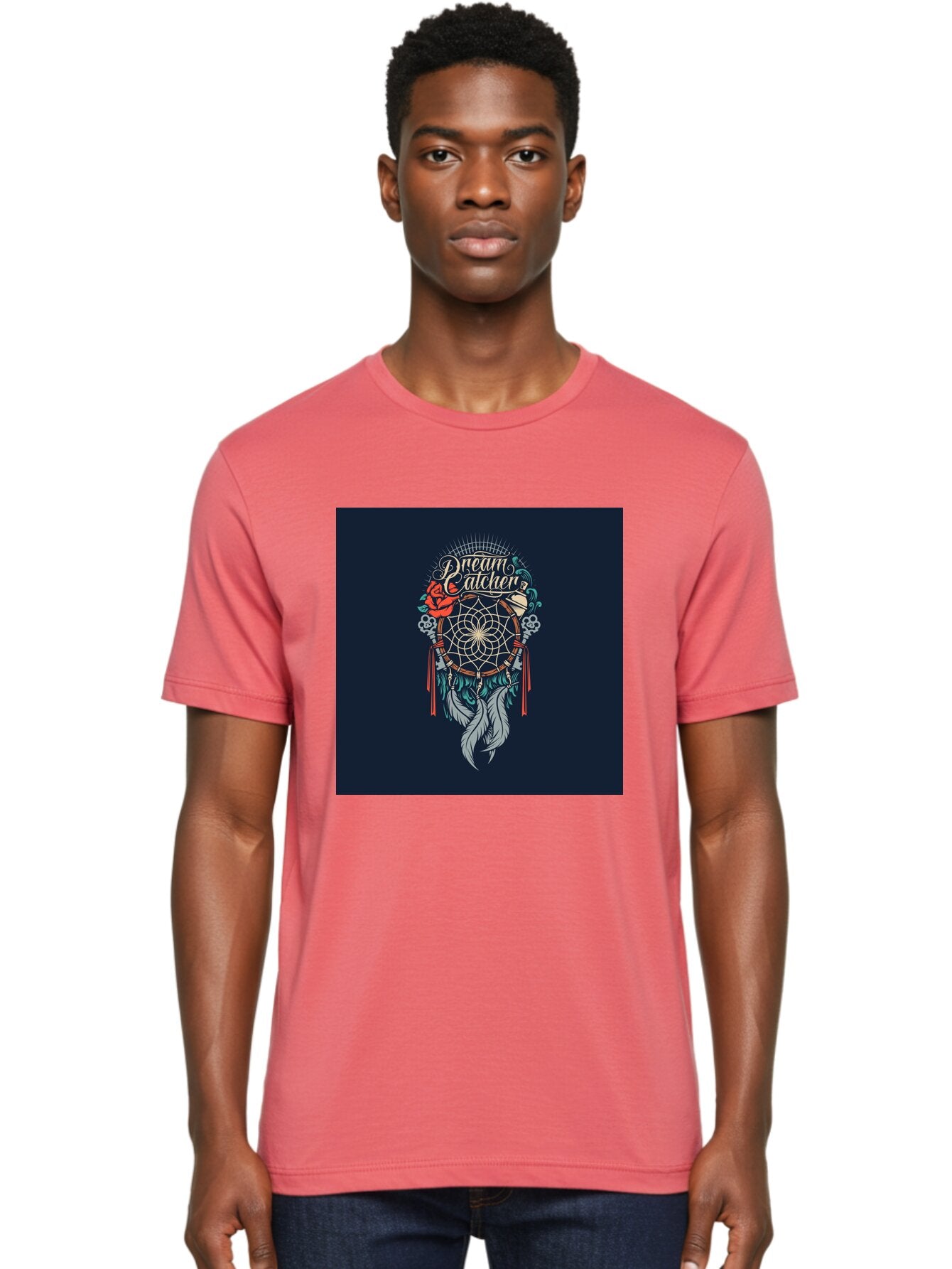 Dream-Catcher Men'S Graphic Tee, 100% Cotton, Comfortable Casual Summer Wear, Machine Washable, Dream Catcher, Bohemian Decor, Feather Design, Mystical Art, Spiritual Symbolism, Tribal Tattoo, Mystical Vibes, Dreamcatcher Art, Aab467 23