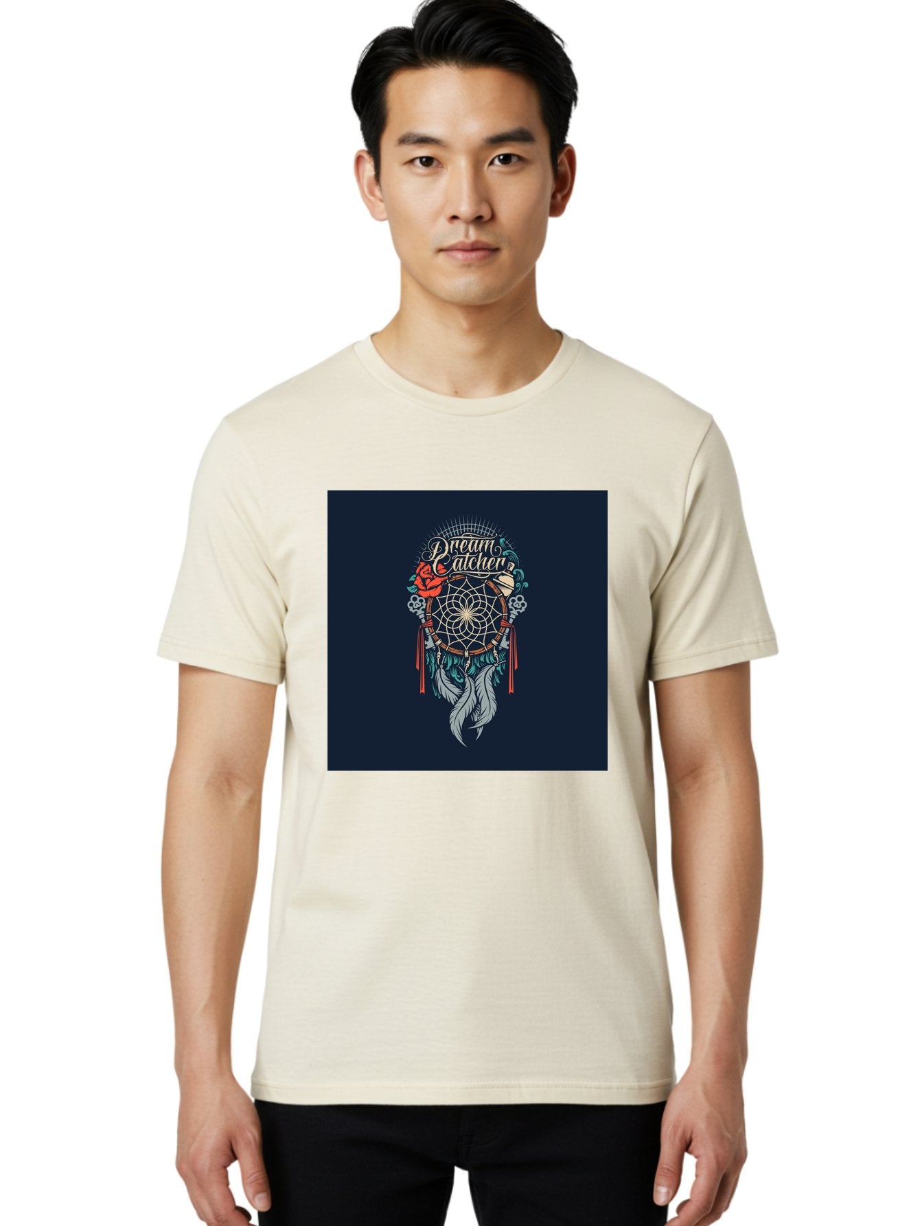 Dream-Catcher Men'S Graphic Tee, 100% Cotton, Comfortable Casual Summer Wear, Machine Washable, Dream Catcher, Bohemian Decor, Feather Design, Mystical Art, Spiritual Symbolism, Tribal Tattoo, Mystical Vibes, Dreamcatcher Art, Aab467 30