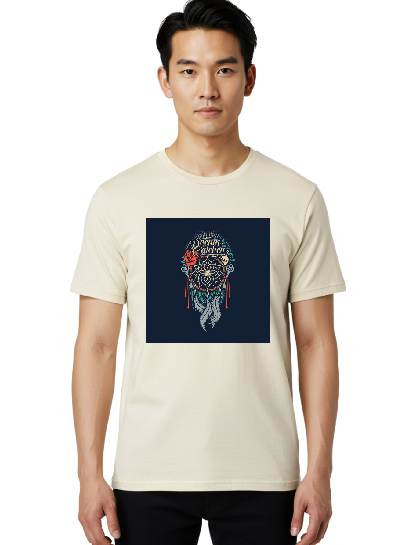 Dream-Catcher Men'S Graphic Tee, 100% Cotton, Comfortable Casual Summer Wear, Machine Washable, Dream Catcher, Bohemian Decor, Feather Design, Mystical Art, Spiritual Symbolism, Tribal Tattoo, Mystical Vibes, Dreamcatcher Art, Aab467