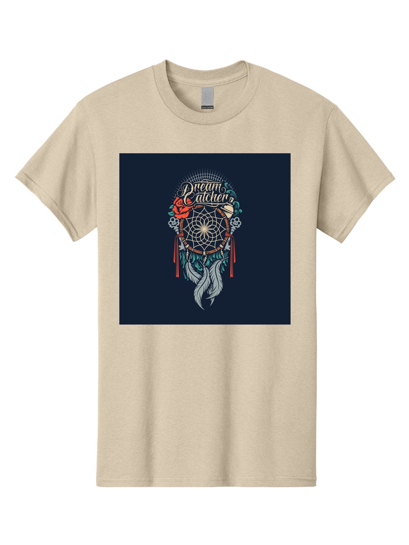 Dream-Catcher Men'S Graphic Tee, 100% Cotton, Comfortable Casual Summer Wear, Machine Washable, Dream Catcher, Bohemian Decor, Feather Design, Mystical Art, Spiritual Symbolism, Tribal Tattoo, Mystical Vibes, Dreamcatcher Art, Aab467 12