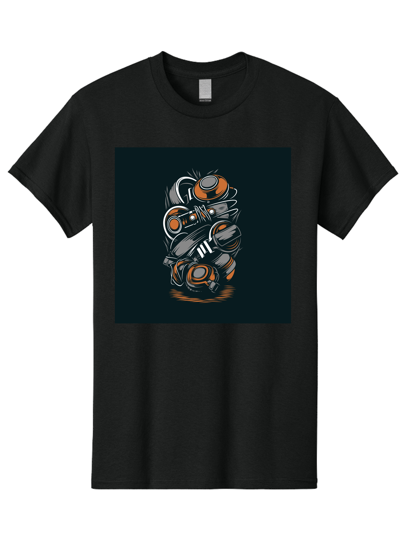 Gas-Mask-Illustration Men'S Graphic Tee, 100% Cotton, Comfortable Casual Summer Wear, Machine Washable, Gas Mask Illustration, Safety Gear, Protective Equipment, Orange And Gray Design, Abstract Art, Modern Graphic, Industrial Style, Aab468
