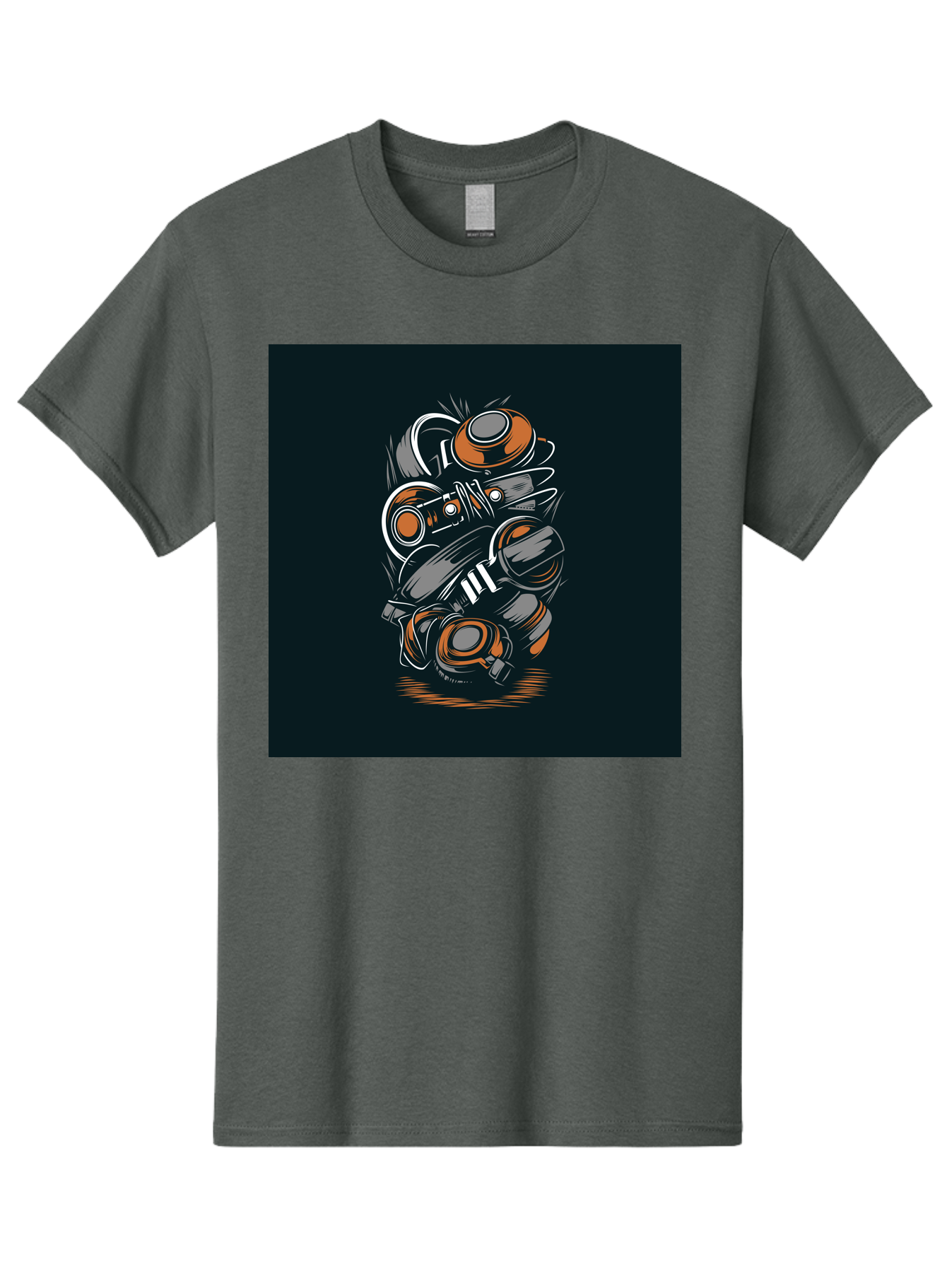 Gas-Mask-Illustration Men'S Graphic Tee, 100% Cotton, Comfortable Casual Summer Wear, Machine Washable, Gas Mask Illustration, Safety Gear, Protective Equipment, Orange And Gray Design, Abstract Art, Modern Graphic, Industrial Style, Aab468 3