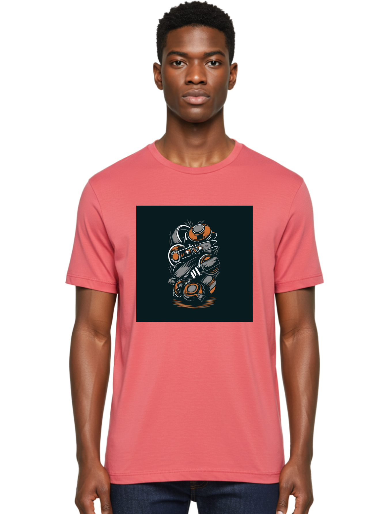 Gas-Mask-Illustration Men'S Graphic Tee, 100% Cotton, Comfortable Casual Summer Wear, Machine Washable, Gas Mask Illustration, Safety Gear, Protective Equipment, Orange And Gray Design, Abstract Art, Modern Graphic, Industrial Style, Aab468 6