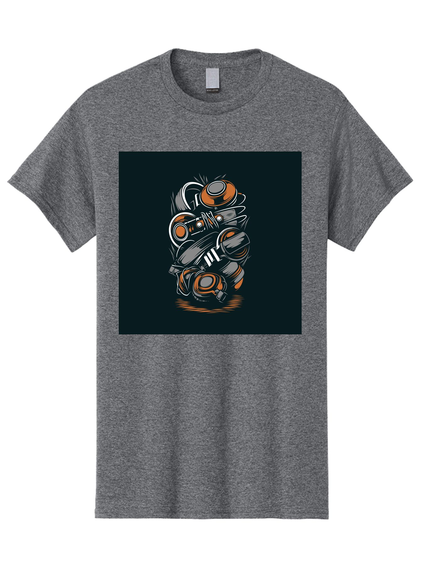 Gas-Mask-Illustration Men'S Graphic Tee, 100% Cotton, Comfortable Casual Summer Wear, Machine Washable, Gas Mask Illustration, Safety Gear, Protective Equipment, Orange And Gray Design, Abstract Art, Modern Graphic, Industrial Style, Aab468 9